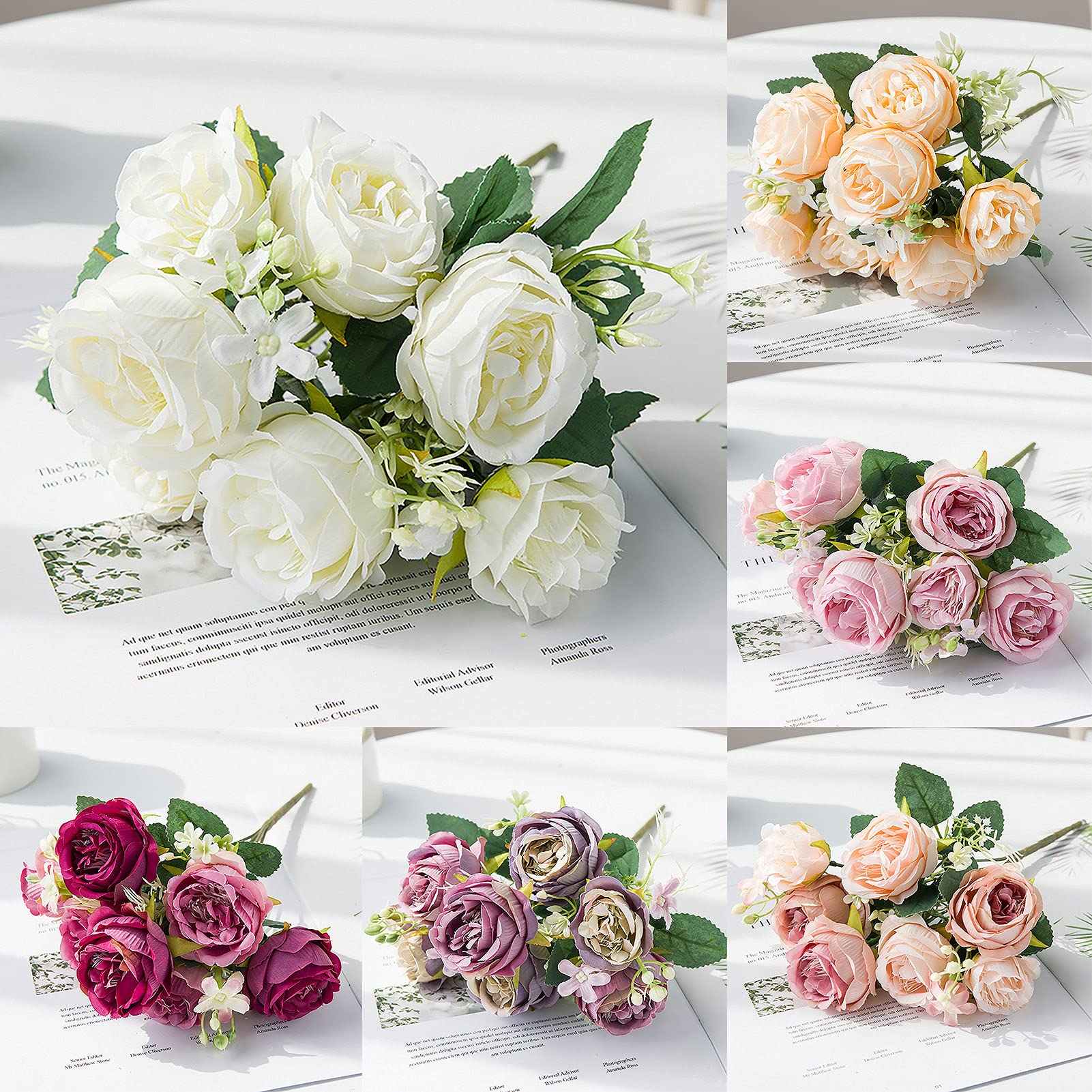 Premium Artificial Peony Bouquet - Silk Fake Flowers for Home & Office Decor, Wedding Centerpieces, Vase Arrangements - Pink & Purple Faux Floral Decor for Living Room, Meeting Room, Tabletop Landscaping