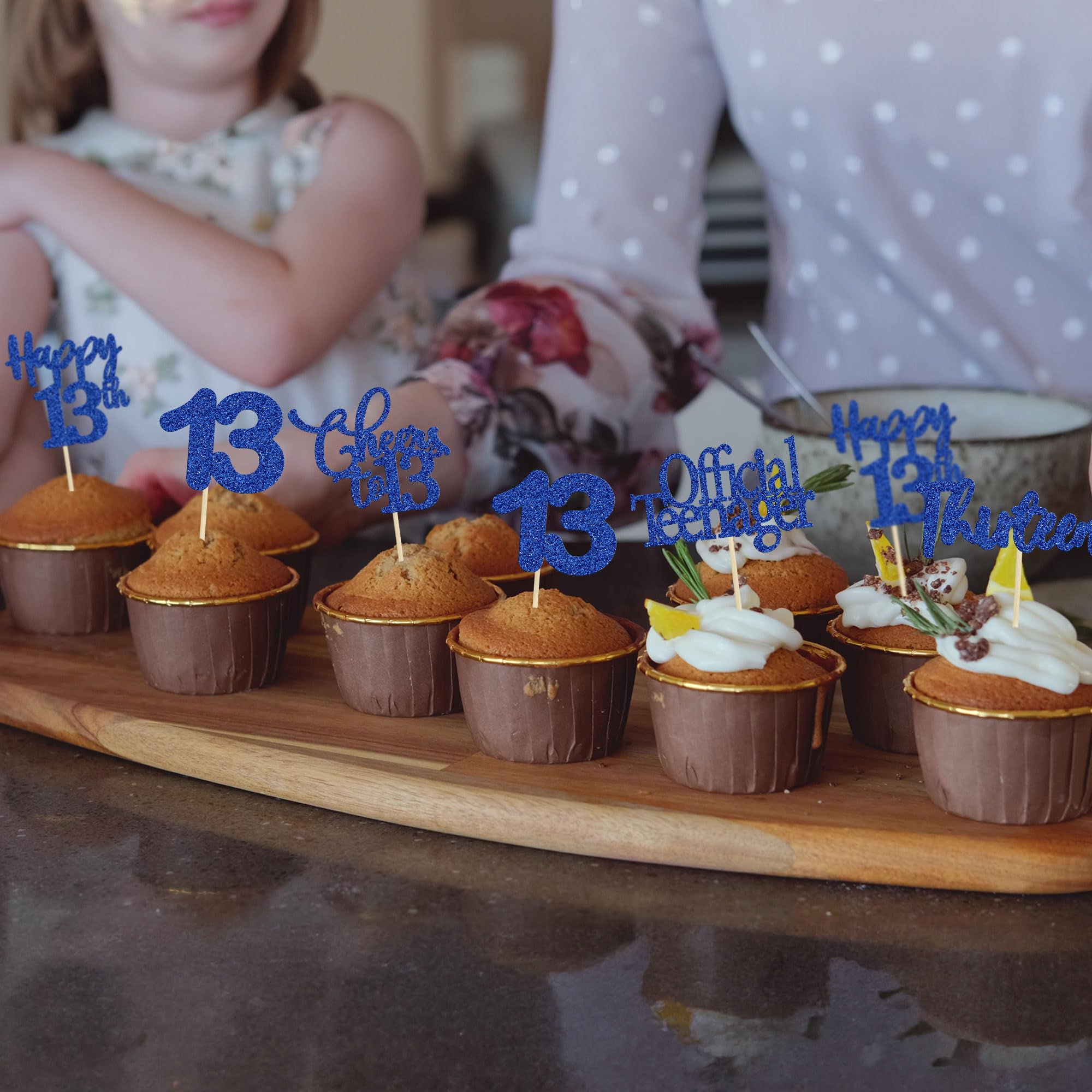30 Pack Happy 13th Birthday Cupcake Toppers - Dark Blue Glitter 13 Number Cake Decorations for Teen Birthday Party, Anniversary Celebration - Perfect for Cupcakes, Cakes, and Dessert Table Decor