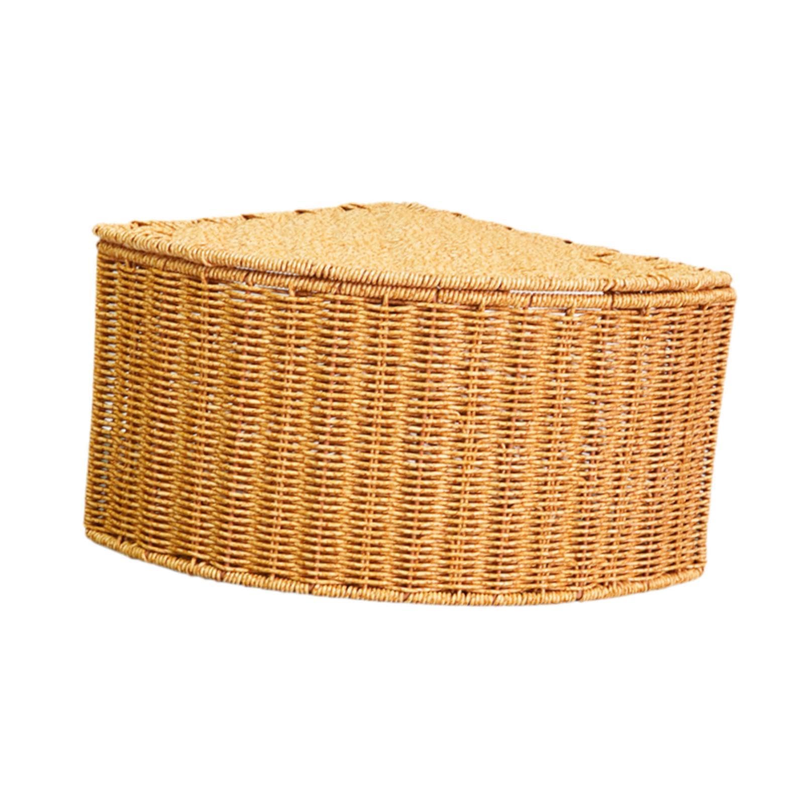 Woven Storage Basket with Lid - Corner Storage Box for Office, Pantry, Desktop & Bedroom Organization | Home Decor & Clutter Control Solution