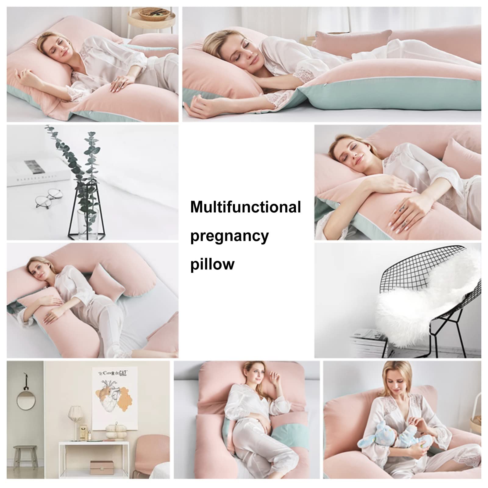 **Pregnancy Pillow for Maternity Support - U-Shaped Full Body Pillow for Pregnant Women (180x80cm, Pink) with Removable Washable Cotton Cover - Perfect for Side Sleeping & Back Pain Relief**