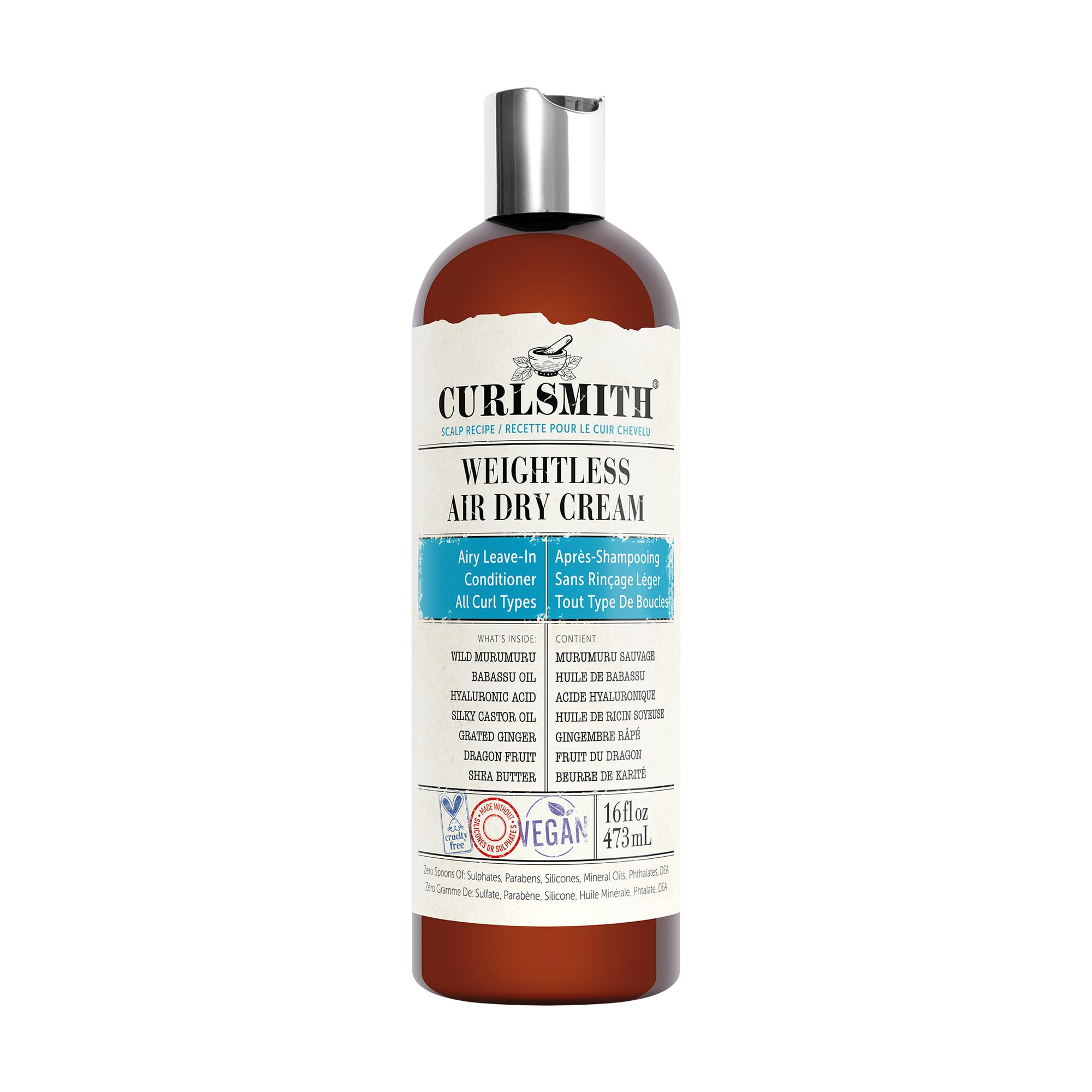 CURLSMITH Weightless Air Dry Cream - Vegan Leave-In Conditioner for All Hair Types, Smooths & Defrizzes Hair - Perfect for Natural, Curly & Wavy Hair Care Routine