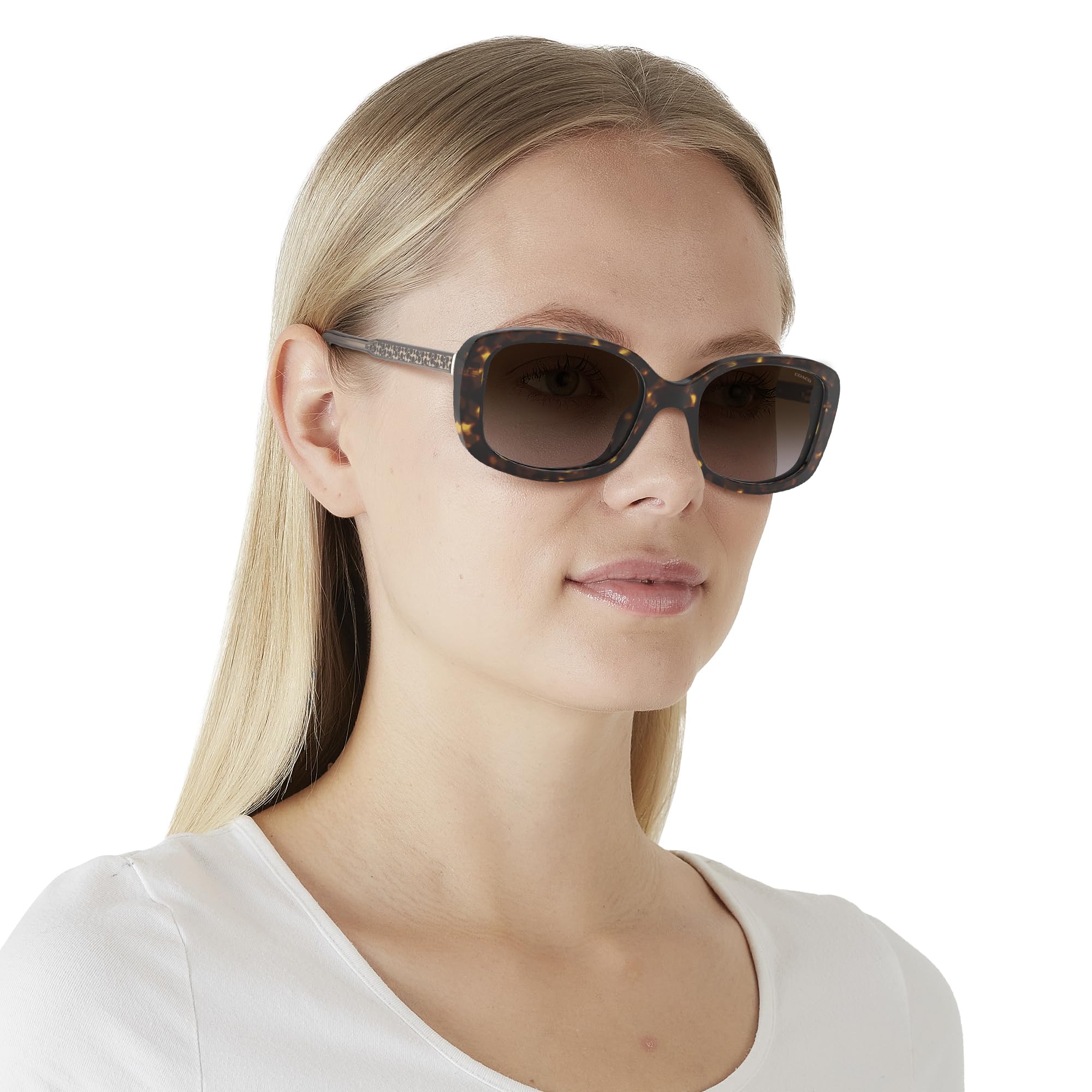 Coach HC8278 Sunglasses for Women - Dark Tortoise/Brown Gradient Lenses, 53mm UV Protection - Perfect for Driving, Beach & Outdoor Activities