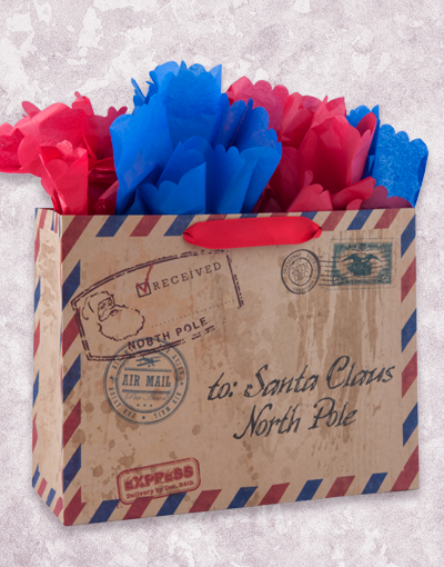 Santa Gift Bags - Christmas Present Packaging for Holiday Parties, Classroom Exchanges & Stocking Stuffers | Festive Airmail Design