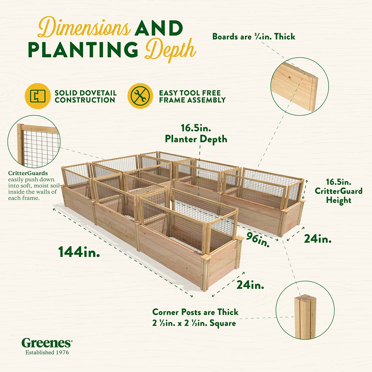 Premium Cedar Raised Garden Bed Kit with CritterGuard Fence System - 8' x 12' x 16.5