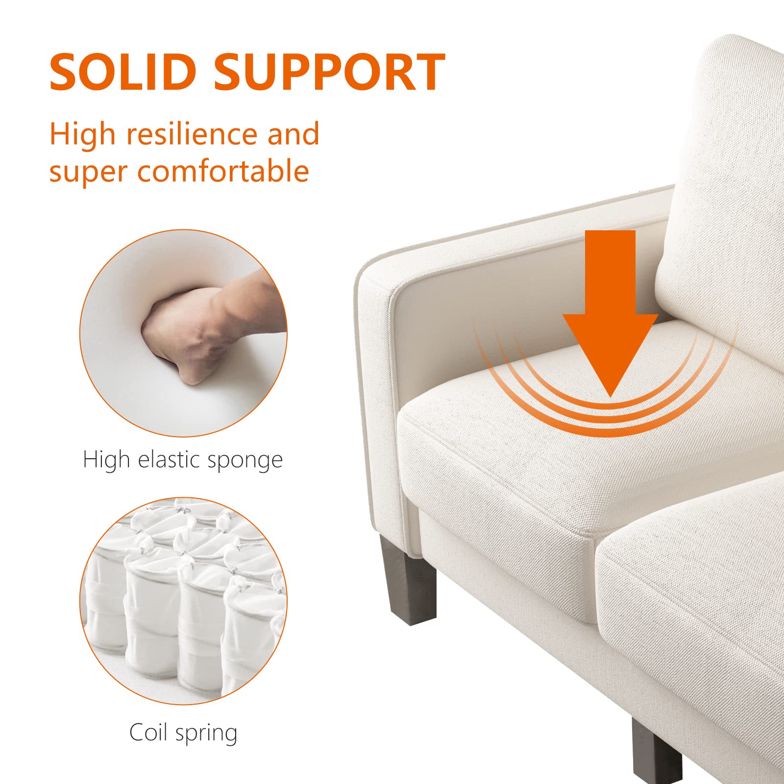 Modern Convertible Sofa Couch with Linen Fabric & 6.7