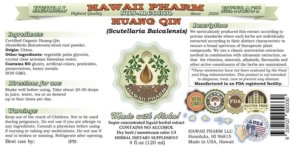 Alcohol-Free Huang Qin (Scutellaria Baicalensis) Root Liquid Extract - 64 oz Natural Herbal Supplement by Hawaii Pharm | Supports Immune Health & Relaxation for Daily Wellness