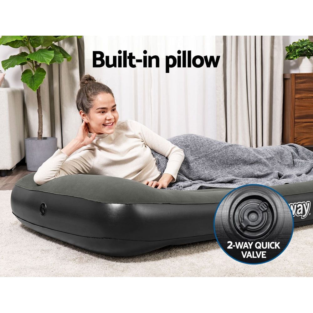 Bestway Single Air Mattress - 30cm Inflatable Bed with Built-in Pump, Grey - Perfect for Camping, Guest Beds & Home Use