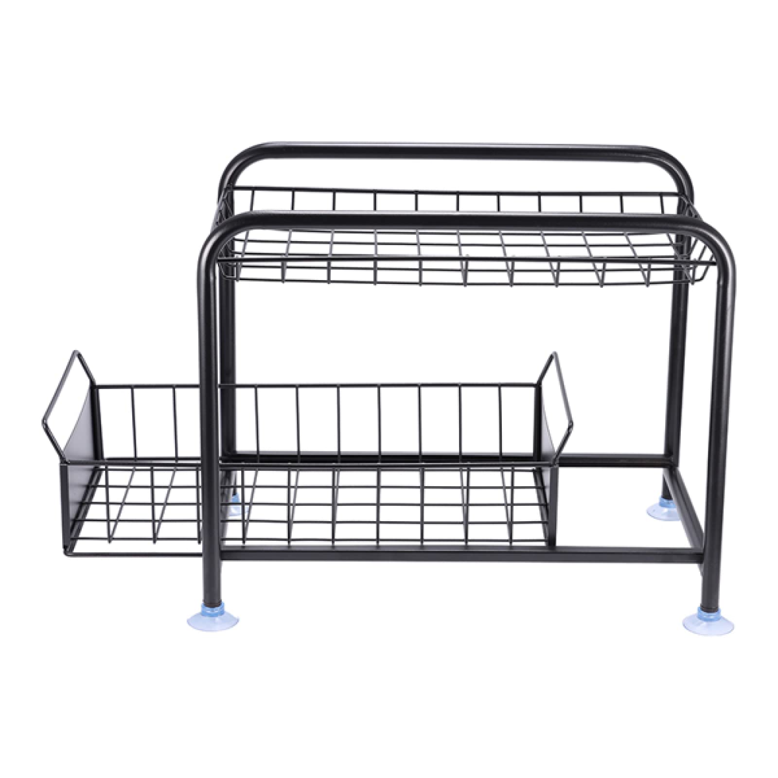 2-Tier Carbon Steel Spice Rack Organizer - Rust-Resistant Kitchen & Bathroom Storage for Spices, Shampoo, Body Wash - Space-Saving Countertop Organizer for Pantry, Vanity & Small Spaces (Black)