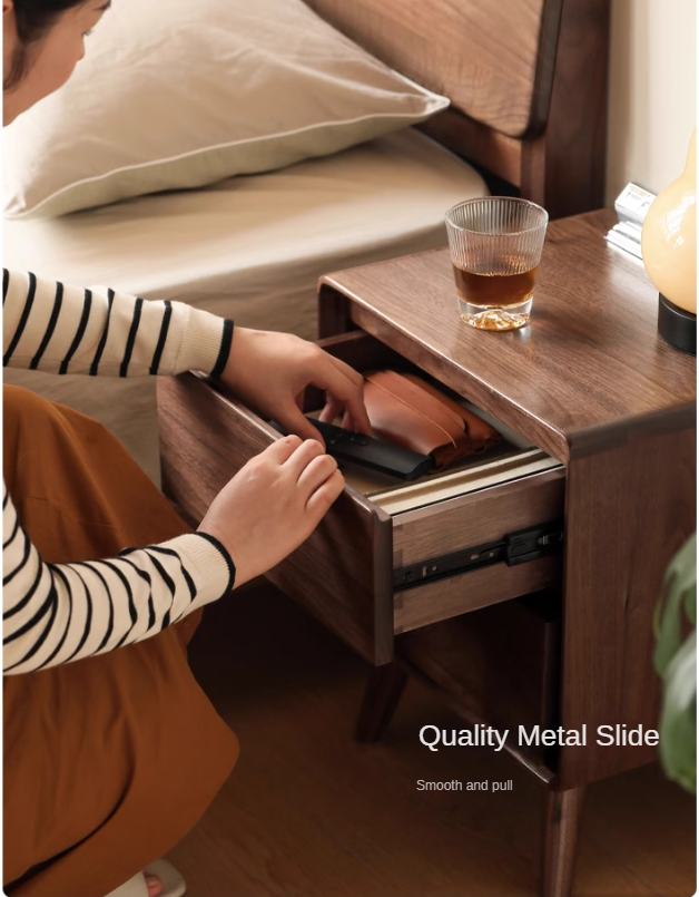 Solid Black Walnut Wood Classic Nightstand - Stylish Bedside Table for Bedroom, Living Room & Guest Room
