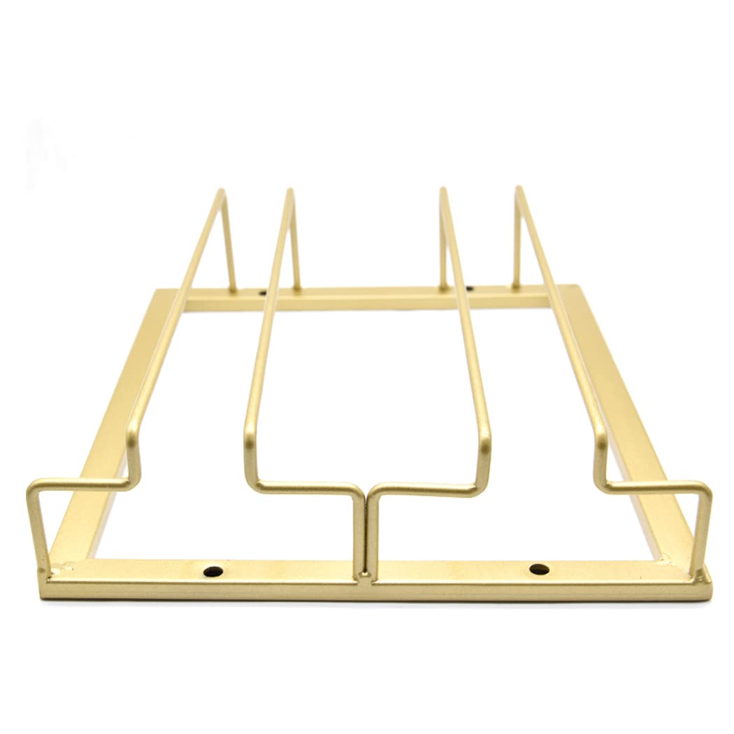Premium Wrought Iron Under Cabinet Wine Glass Holder - 2 Rows Gold Hanging Goblet Rack for Kitchen, Bar & Dining Room | Space-Saving Glassware Storage Solution for Home Entertaining