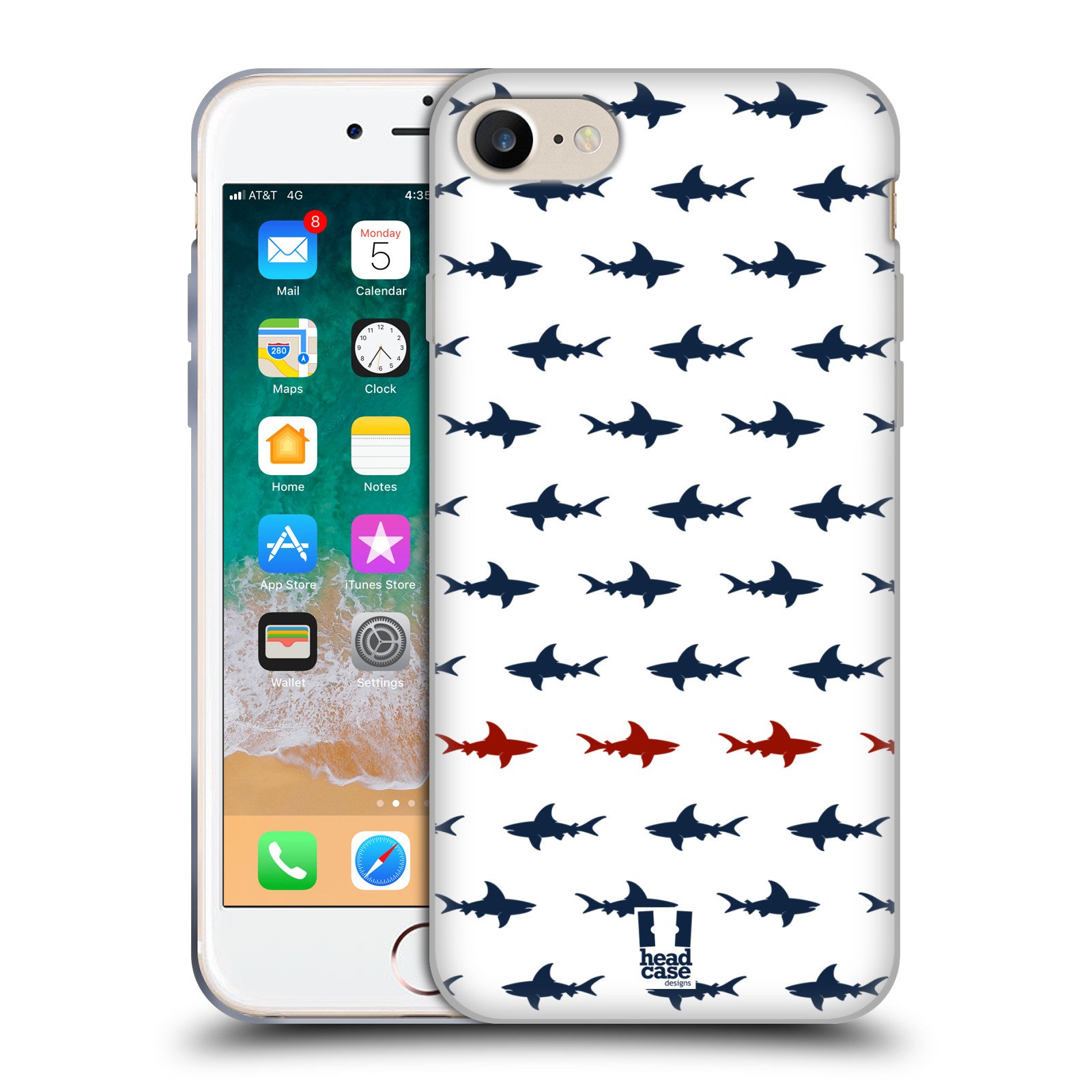 Head Case Designs Parallel Shark Prints Soft Gel Case for Apple iPhone 7/8/SE 2020 & 2022 - Durable Protective Phone Cover with Unique Shark Pattern - Perfect for Outdoor Activities, Travel & Daily Use