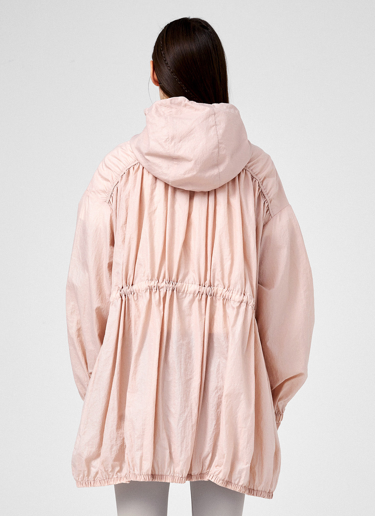 Stylish Airy Balloon Shirring Hood Long Jacket for Women - Trendy Oversized Outerwear for Casual Outings & Streetwear Fashion