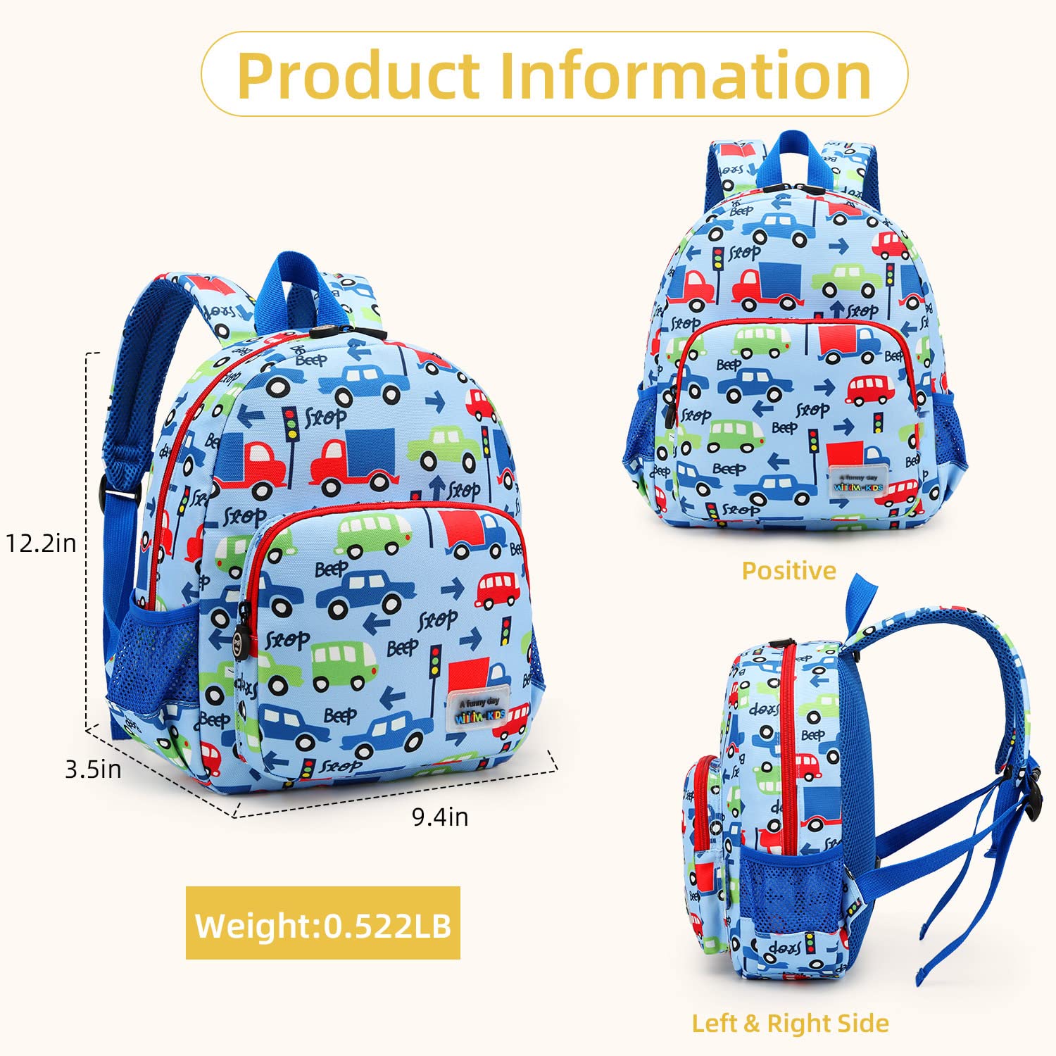3D Dinosaur Backpack for Toddlers - Waterproof Kids Backpack with Safety Leash for Boys & Girls (Blue Bus) - Perfect for Preschool, Daycare & Travel Adventures