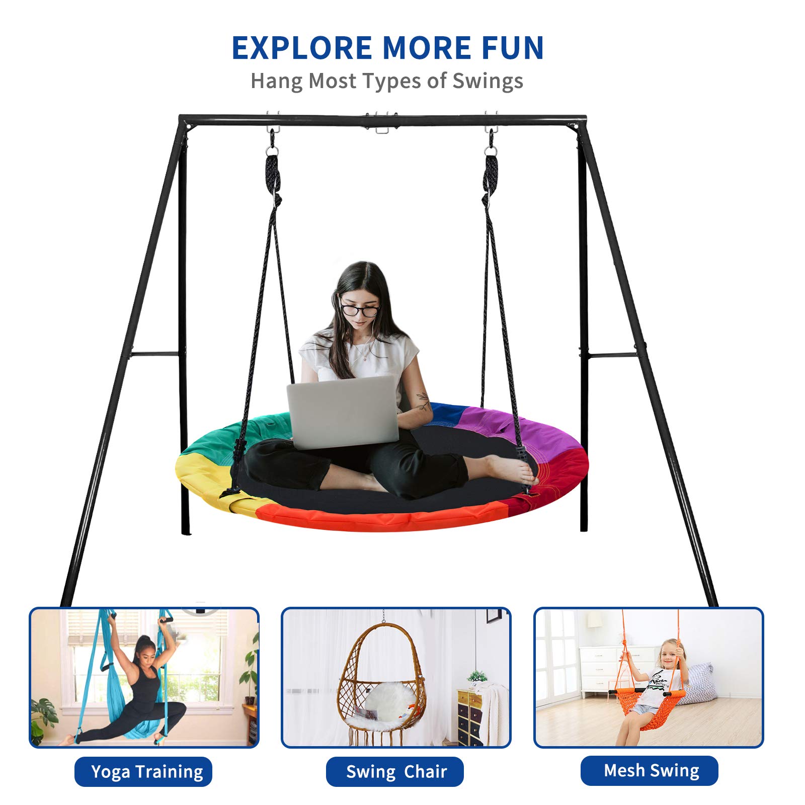 IKARE Heavy Duty Metal Swing Frame - Extra Large Swing Stand for Kids & Adults, 440 LB Weight Capacity, Fits Most Swings - Perfect for Indoor/Outdoor Play, Backyard, Garden & Playground Fun