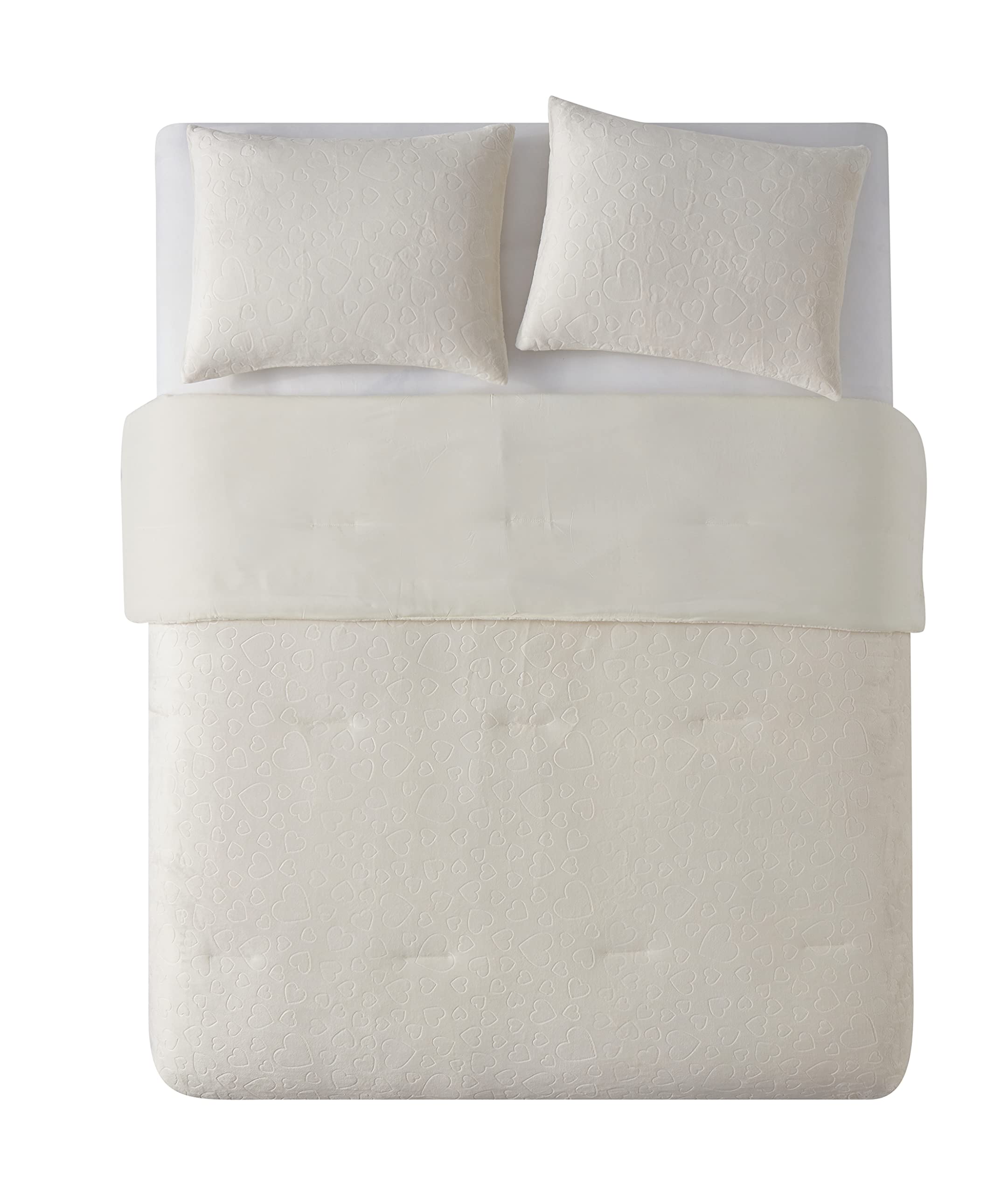 Olivia & Finn Twin Size Comforter Set - Soft Plush Bedding with Matching Sham, Kids Room Decor, Cozy Flannel Twin Bed Set (Plush Hearts White, 2-Piece) | Perfect for Children's Bedrooms, Sleepovers & Cozy Winter Nights