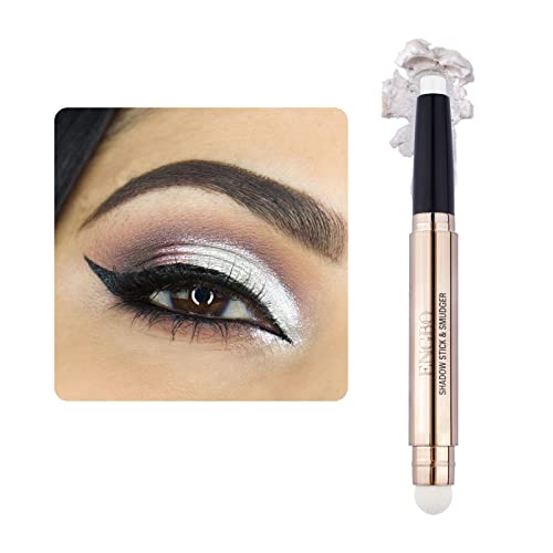 LOKFAR Rotatable Cream Eye Shadow Stick - Glitter Shimmer Eyeshadow Pencil with Soft Brush for Easy Eye Makeup (01# Pearl White Shimmer) | Long-Lasting, Waterproof & Perfect for Day to Night Looks