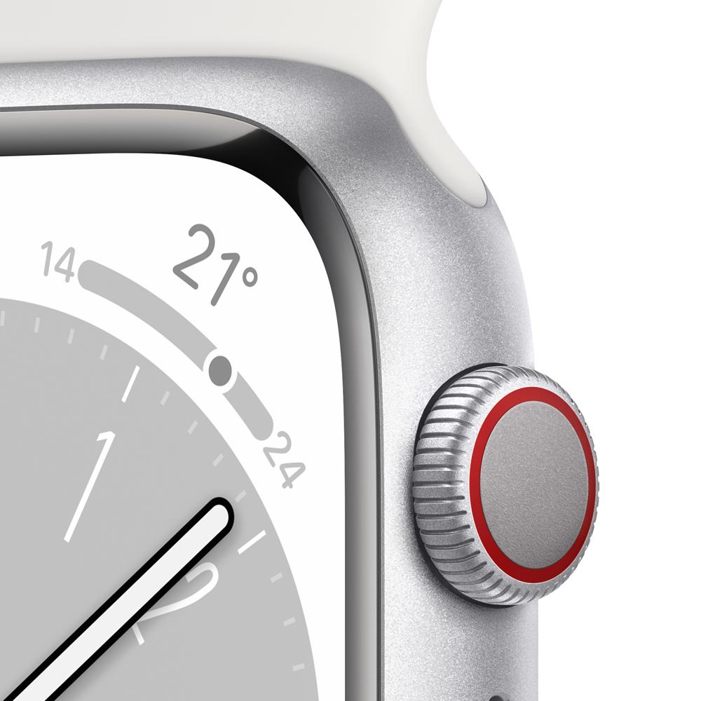 Apple Watch Series 8 (GPS + Cellular) 45mm Silver Aluminum Case with White Sport Band - Perfect for Fitness Tracking, Calls & Notifications on the Go
