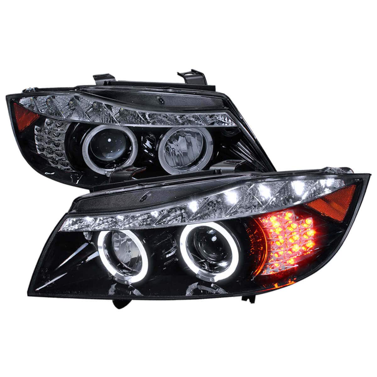 Spec D Tuning Projector Headlight Housing Kit with CCFL Dual Halo LED - Black (Fits 2006-2008 BMW 3 Series Sedan E90 Model #2LHP E9005G 8V2 TM) - Upgrade Your Night Driving & Style