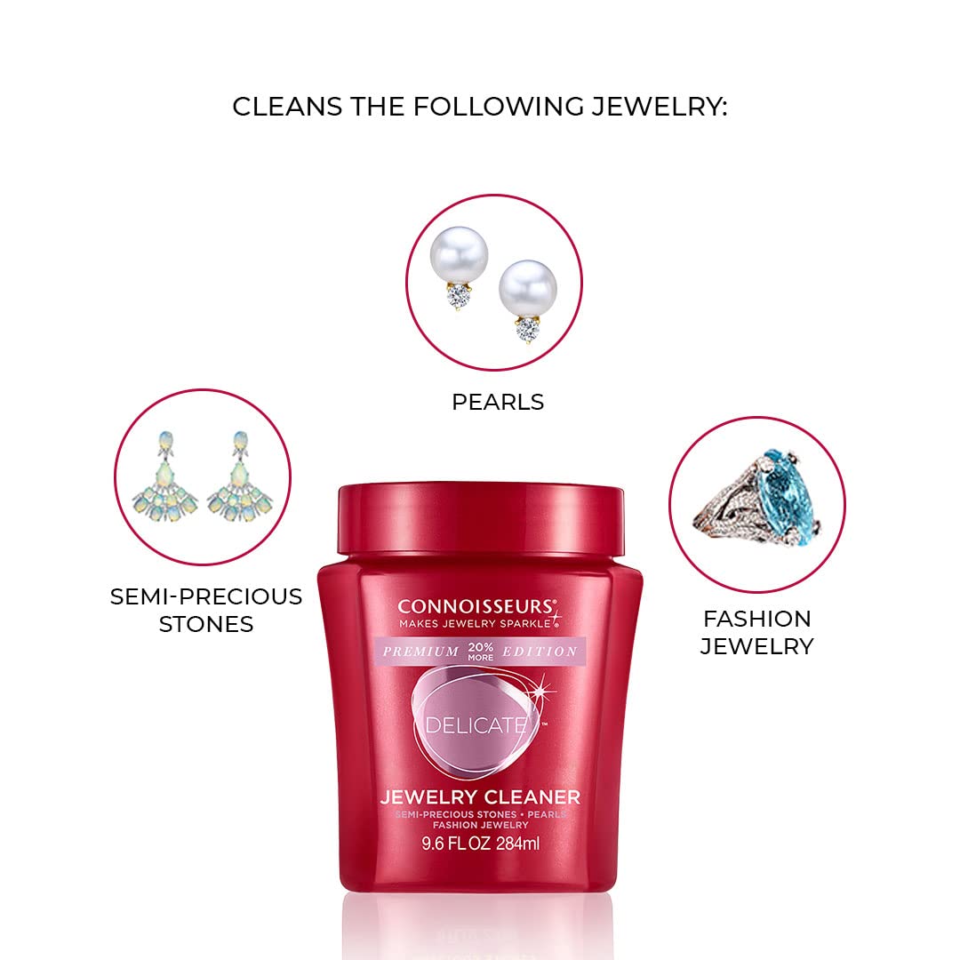CONNOISSEURS Premium Jewelry Cleaner - 9.6oz Value Size for Fine, Silver & Delicate Jewelry | Professional Jewelry Cleaning Solution for Rings, Necklaces & Watches | Home & Travel Use