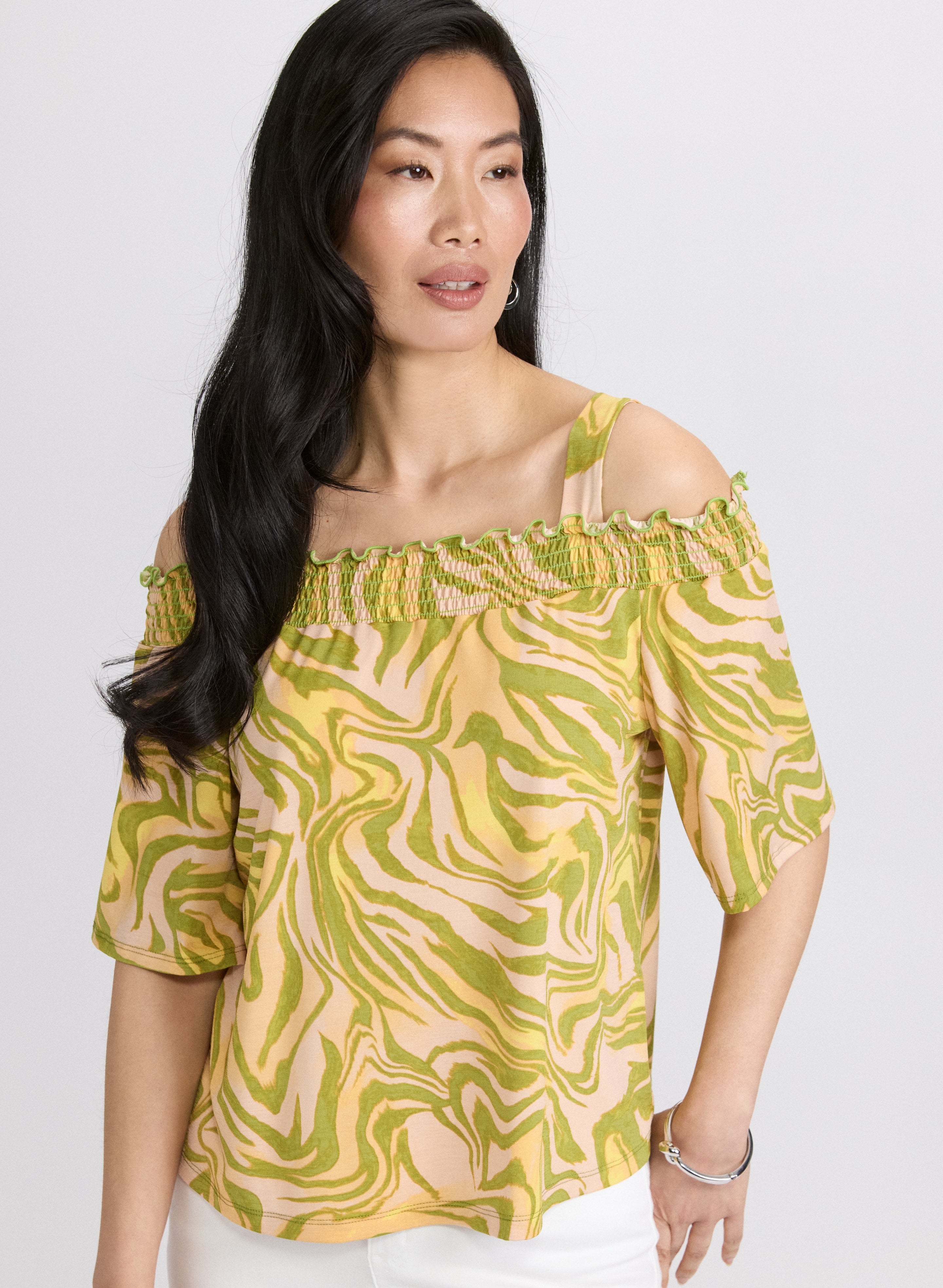 Stylish Abstract Print Off Shoulder Top for Women - Trendy Summer Blouse for Beach, Party & Casual Outfits
