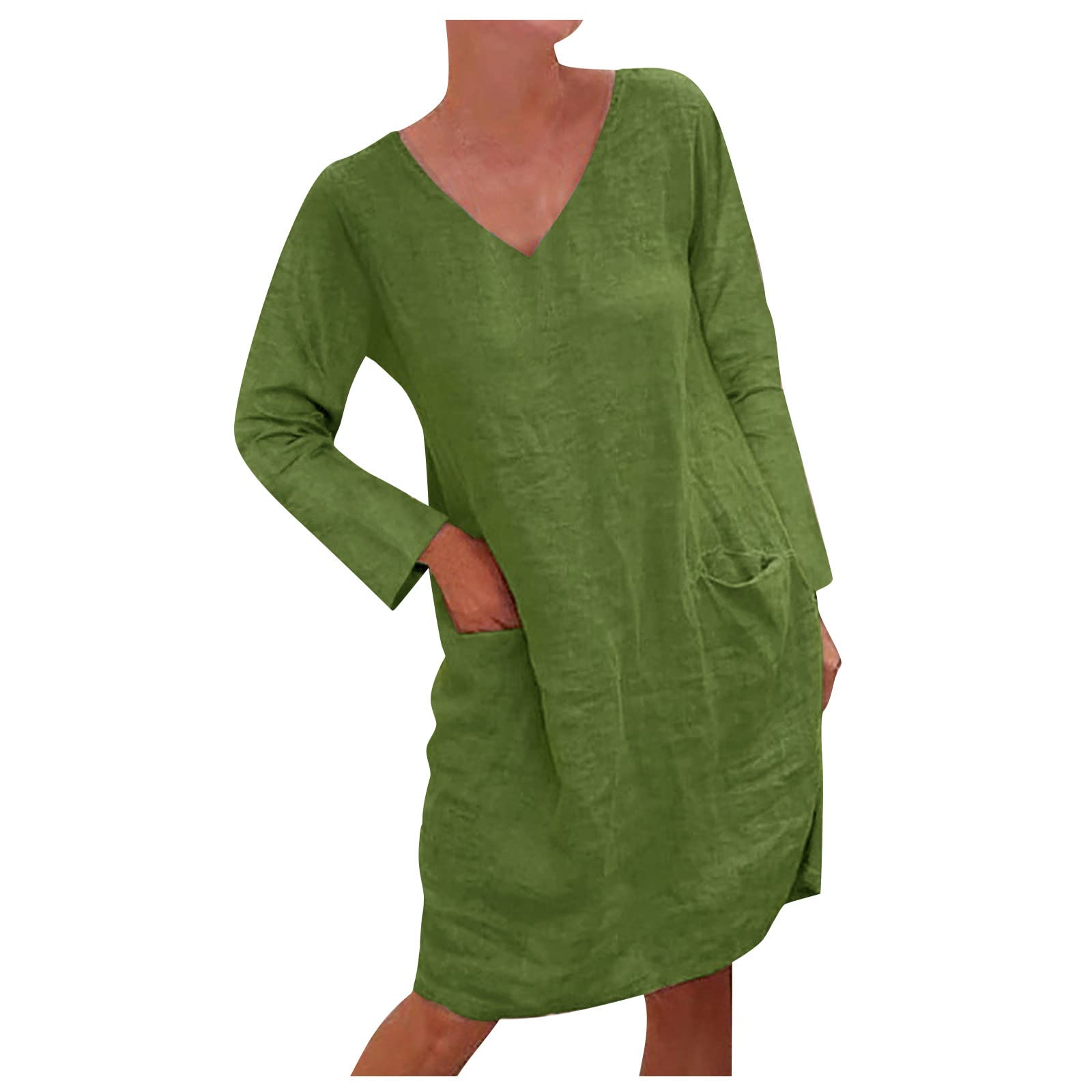 **Mebamook Women's Plus Size Maxi Dress - Loose Fit Pocket Cotton Linen Long Sleeve Swing Dress for Casual & Sexy Look | Perfect for Beach, Vacation, and Everyday Wear**