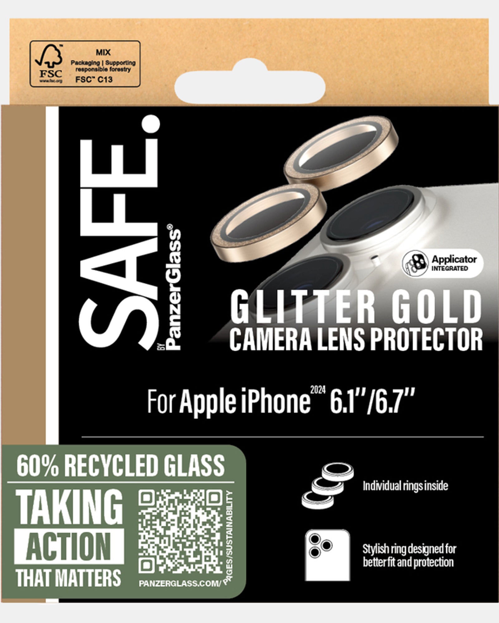 Panzer Cam Lens Protector for iPhone 16/Plus - Glitter Gold | Scratch-Resistant Camera Cover | Perfect for Travel, Outdoor & Daily Protection