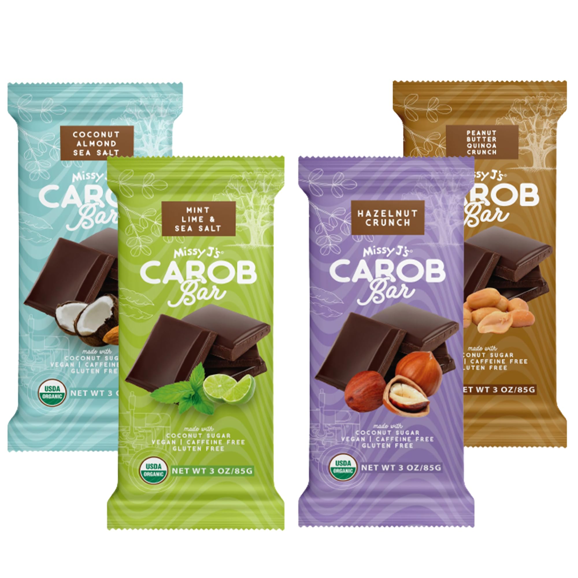 Organic Carob Bars 4-Pack - Vegan, Gluten-Free, Healthy Chocolate Substitute for Snacks & Desserts