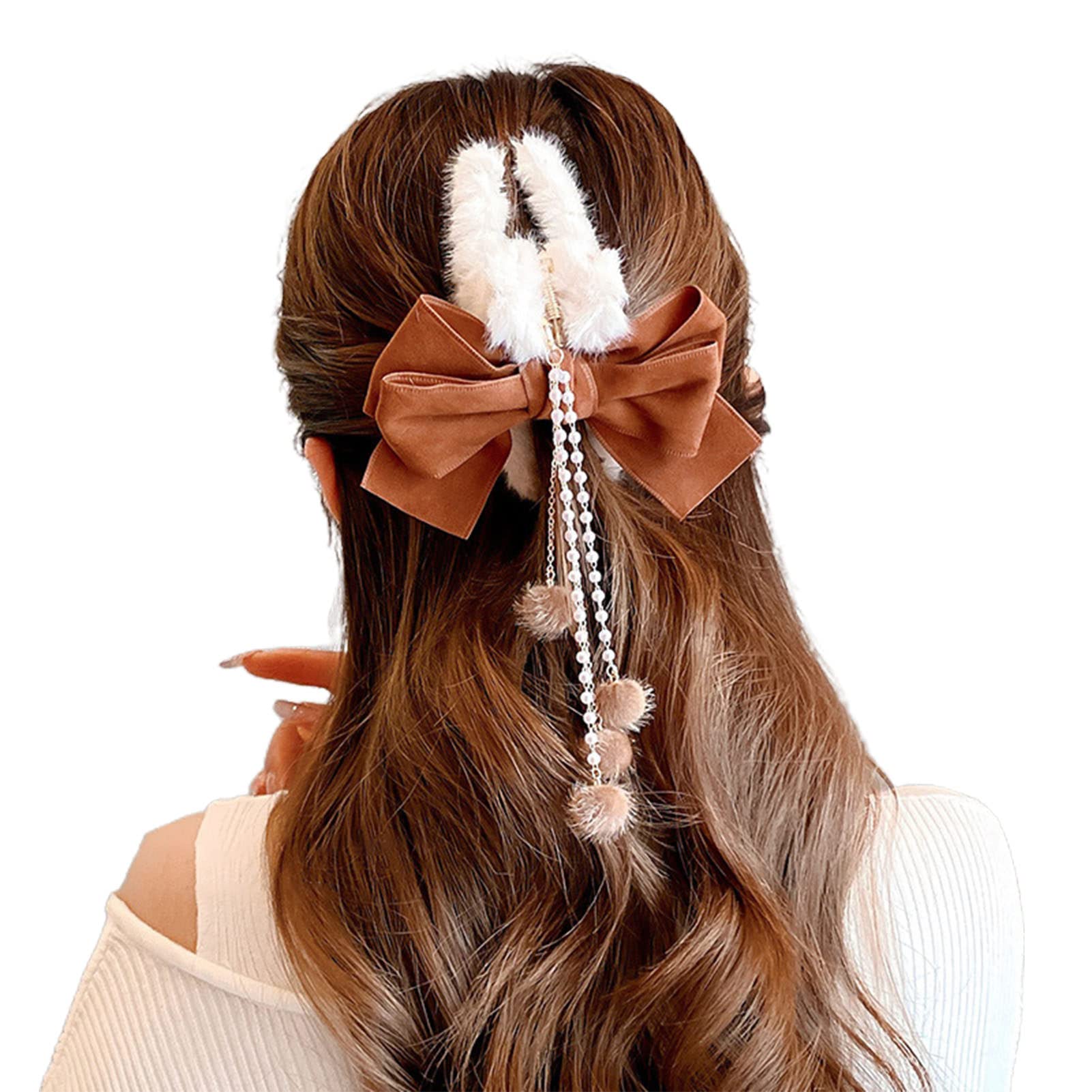 Korean Style Butterfly Hair Clips for Women - Cute Bow Long Faux Pearls Tassel Fluffy Hairpin Hair Accessories | Perfect for Parties, Weddings, and Everyday Styling