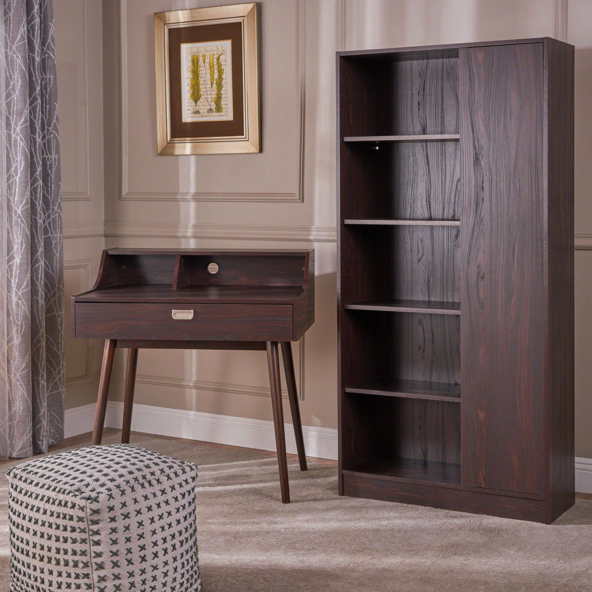 2-Piece Brown Contemporary Handcrafted Desk and Bookcase Set - 64.75