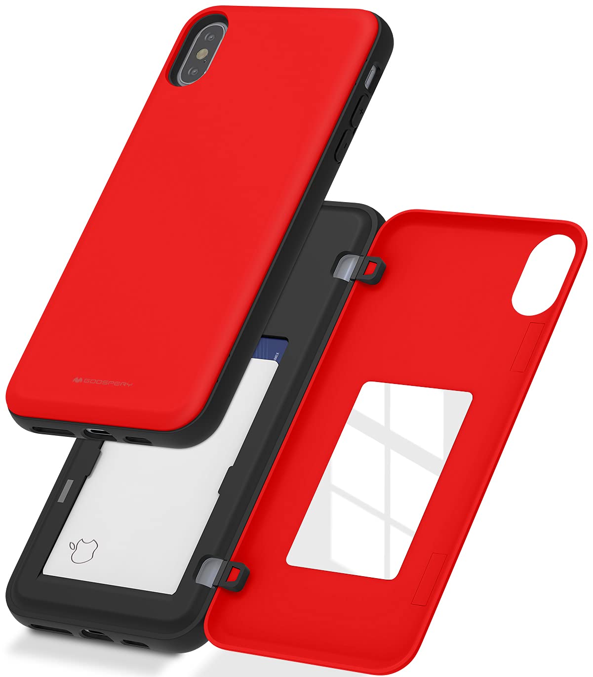 GOOSPERY Magnetic Secure Bumper Case for iPhone Xs Max - Card Holder Wallet Case with Auto Closure | Dual Layer Protection & Sticky Mirror | Perfect for Work, Travel & Everyday Use (Red)