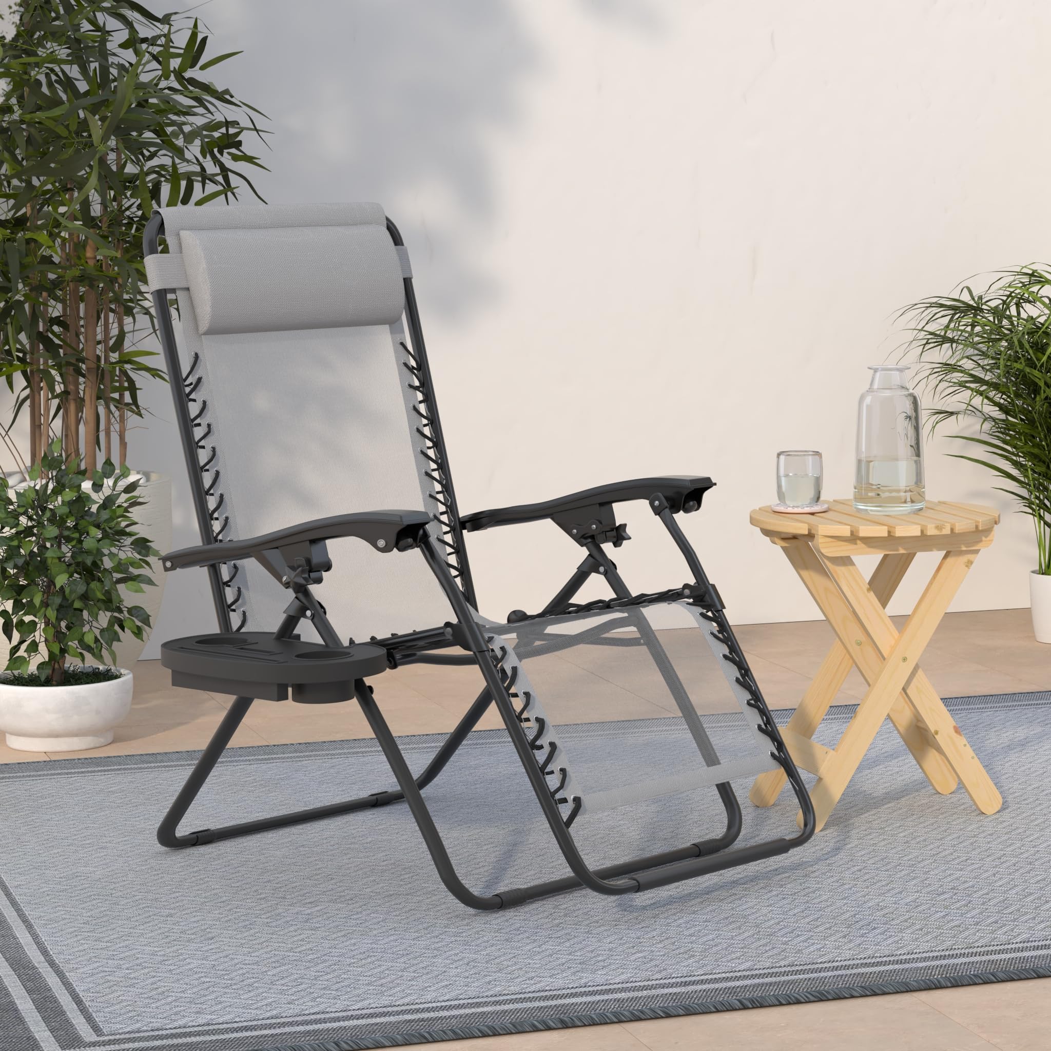 Best Choice Products Set of 2 Adjustable Steel Mesh Zero Gravity Lounge Chair Recliners with Pillows and Cup Holder Trays - Ice Gray | Patio, Poolside & Backyard Relaxation Outdoor Furniture