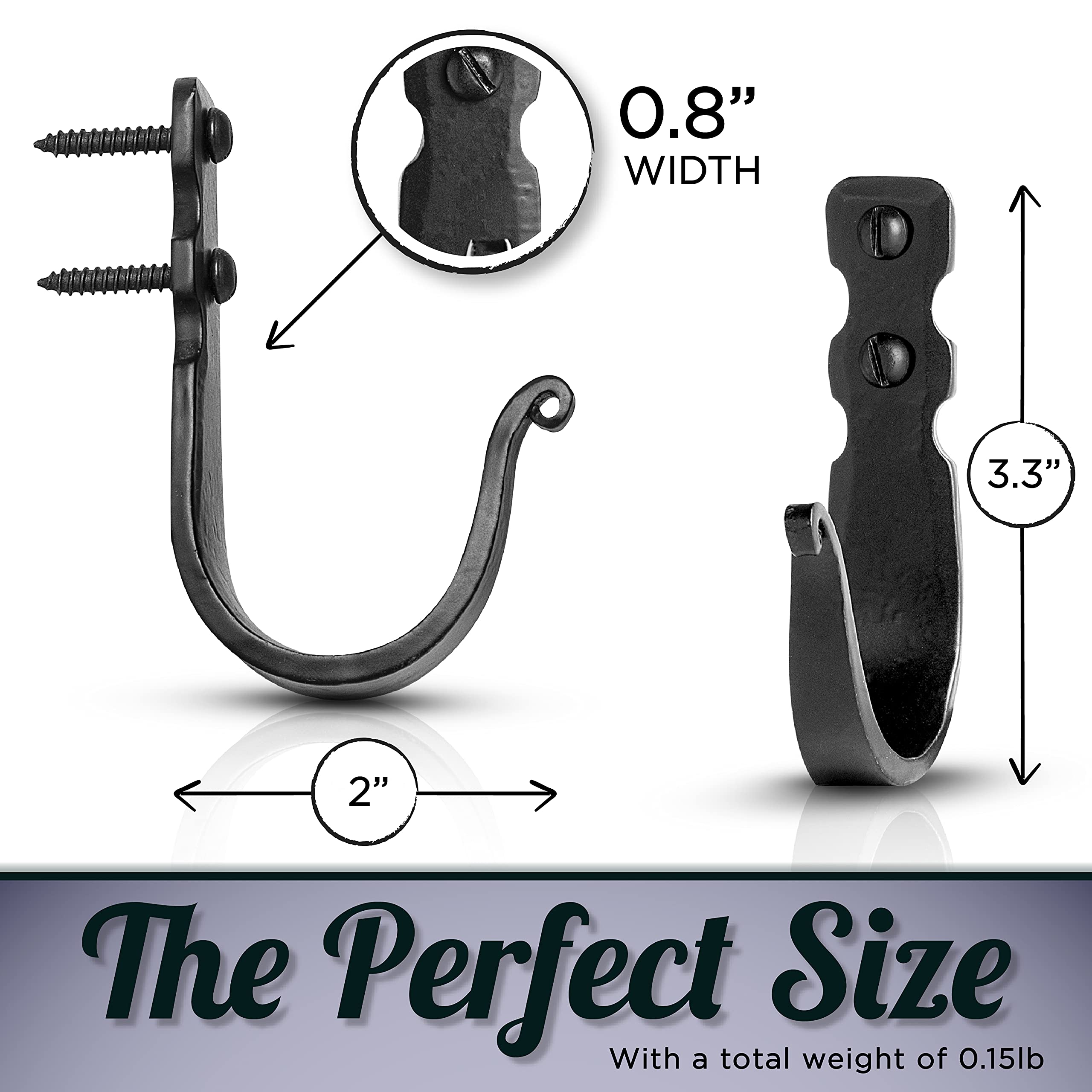 Rustic Wrought Iron Wall Hooks - Set of 3 Black Farmhouse Hooks for Hanging Coats, Hats, Bags & Towels - 3.3 x 2 x 0.8 Inches - Perfect for Entryway, Bathroom & Kitchen Organization