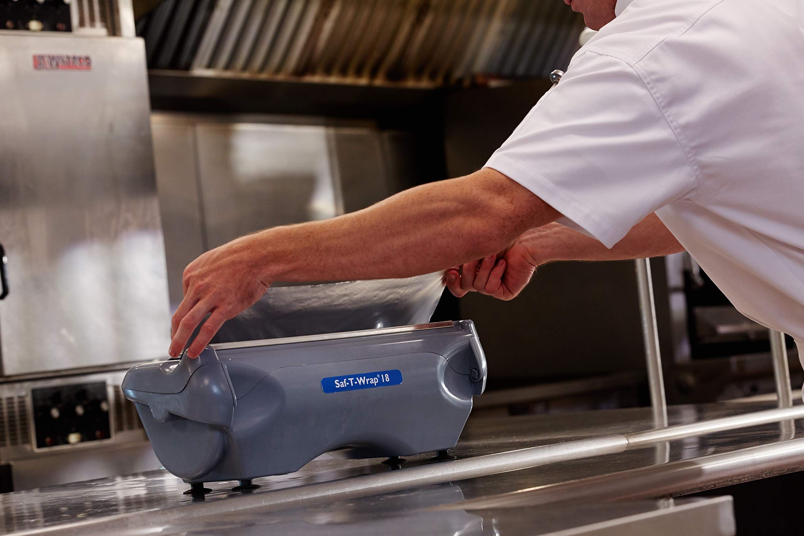 San Jamar Saf-T-Wrap 18-Inch Commercial Plastic Wrap & Foil Dispenser - Heavy Duty for Restaurants, Bakeries & Kitchens - Gray Plastic - Perfect for Food Prep, Storage & Catering Services