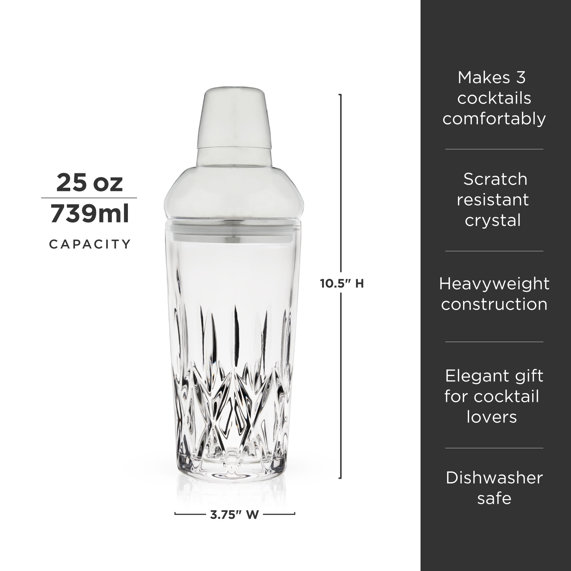 Premium Admiral Crystal Cocktail Shaker Set - 24oz Stainless Steel Bar Mixing Tool for Martini, Margarita & Whiskey Sour - Perfect for Home Bars, Parties & Professional Bartenders