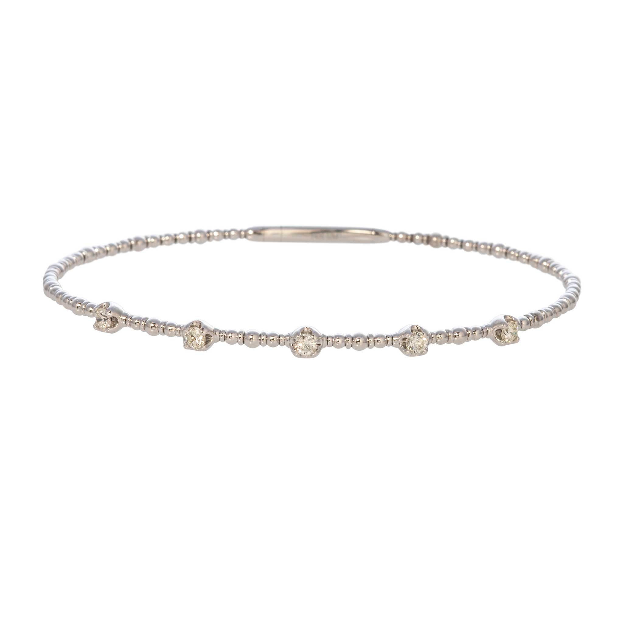 14K White Gold Diamond Beaded Flexible Bangle Bracelet for Women - Elegant Stackable Jewelry for Parties, Weddings & Everyday Wear