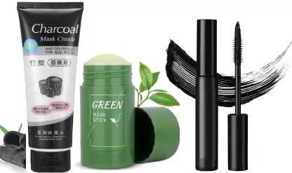 Professional Charcoal Peel Off Mask & Green Tea Mask Set - Waterproof Mascara for Deep Cleansing & Skin Detox | Perfect for Spa Night & Self-Care Routine
