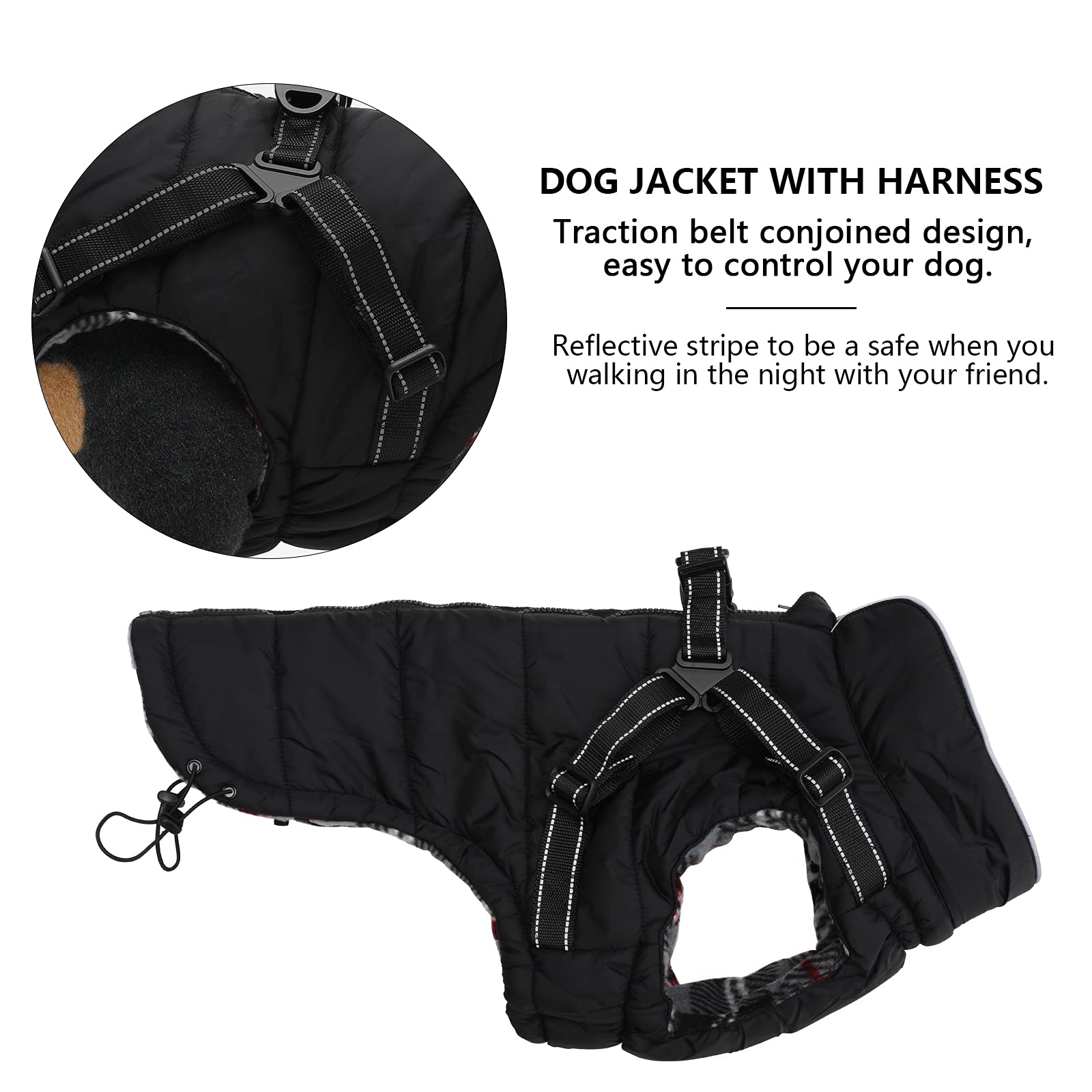 Waterproof & Padded Dog Coat with Harness - Warm Winter Jacket for Small & Medium Breeds - Halloween & Christmas Pet Apparel - Black - Small - Perfect for Outdoor Walks & Holiday Events