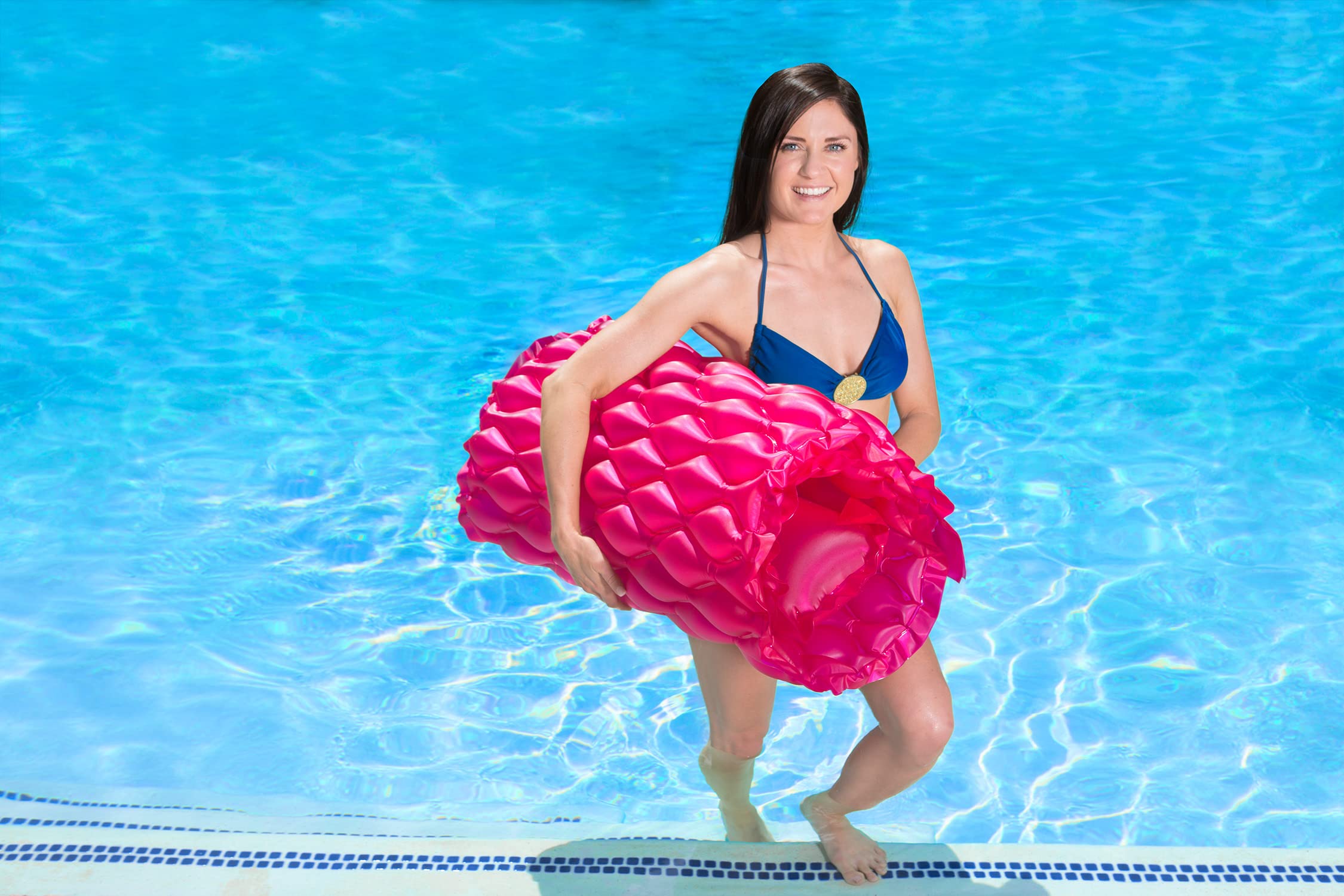Poolmaster Roll 'N Go Swimming Pool Mattress Float - Large Pink Inflatable Pool Lounge for Adults & Kids - Perfect for Relaxing, Sunbathing & Pool Parties