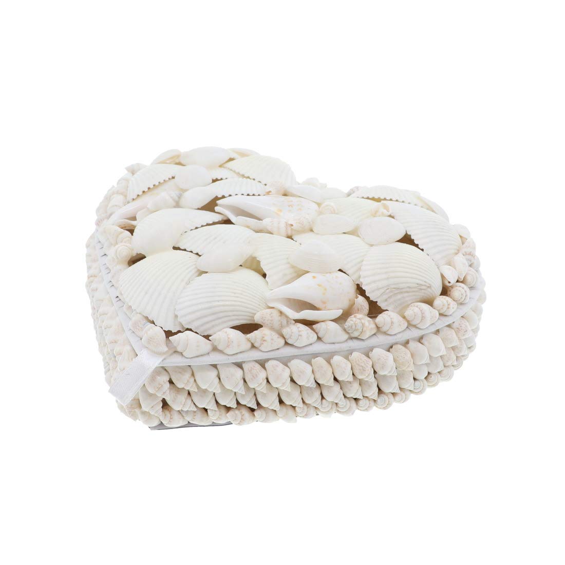 Li'Shay 6 Inch White Heart Shaped Jewelry Box with Shell Coating - Perfect for Valentine's Gifts, Wedding Favors & Jewelry Storage