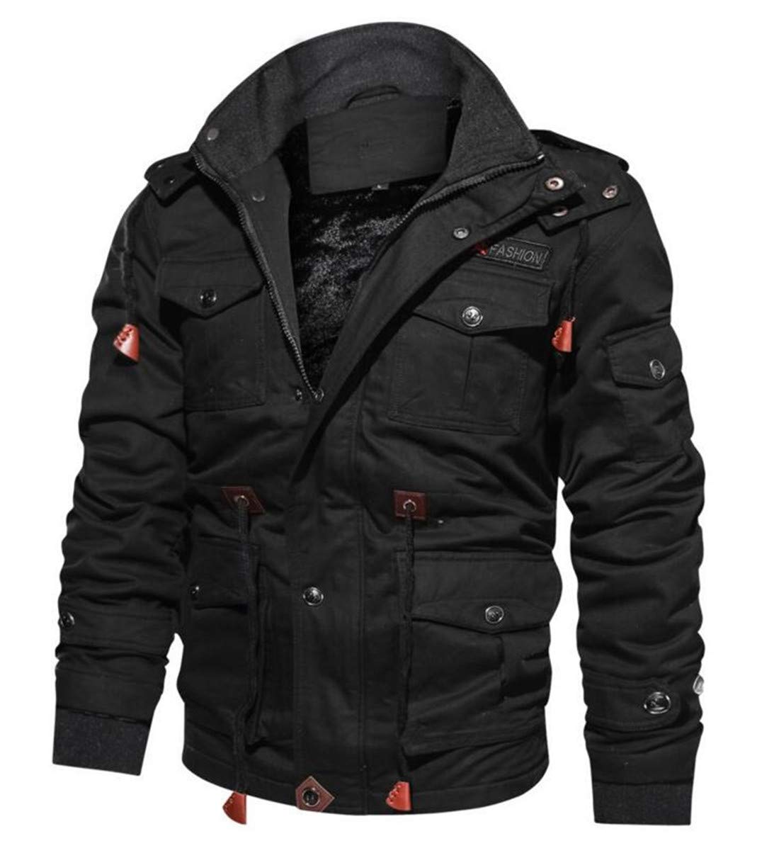 HZCX FASHION Men's Washed Cotton Fleece Lined Thick Winter Hooded Bomber Jacket - Warm Casual Outerwear for Cold Weather, Streetwear, and Outdoor Activities