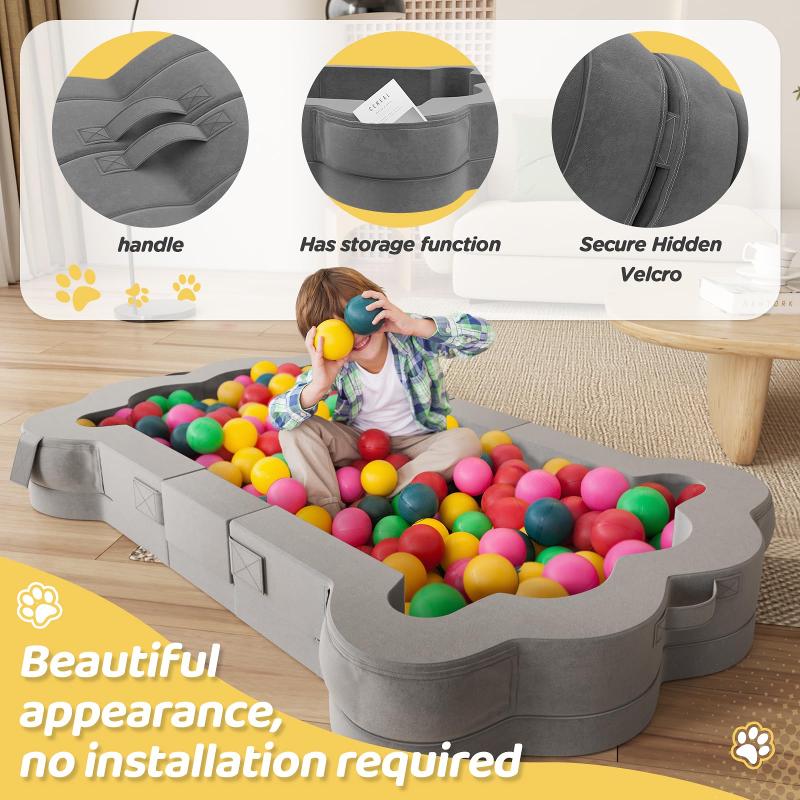 Portable Toddler Bed - Foldable Travel Floor Bed for Kids 1-5 Years Old | Soft, Safe & Washable Grey Crib | Perfect for Home, Travel & Daycare Use