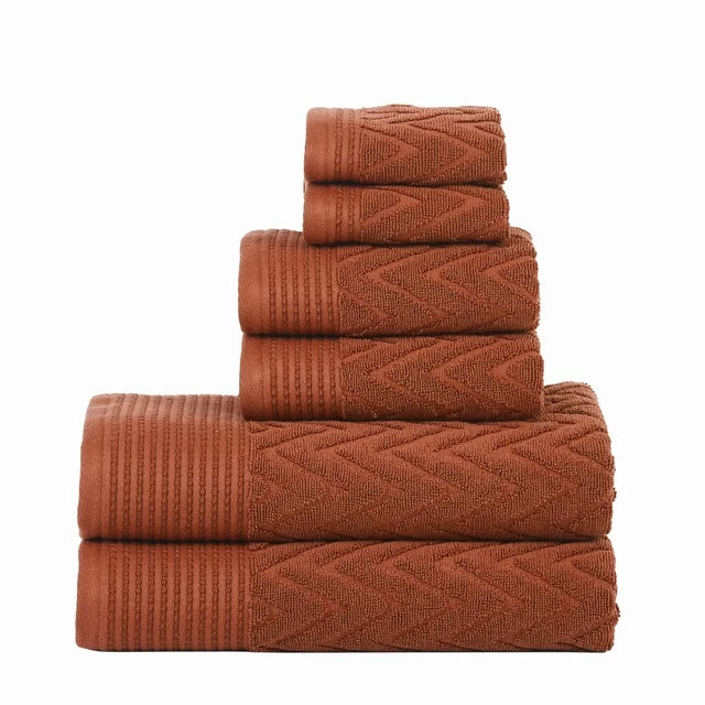 Premium 6-Piece Chevron Cotton Bath Towel Set - Soft, Absorbent & Quick-Drying - Perfect for Bathroom, Spa, Gym & Beach Use
