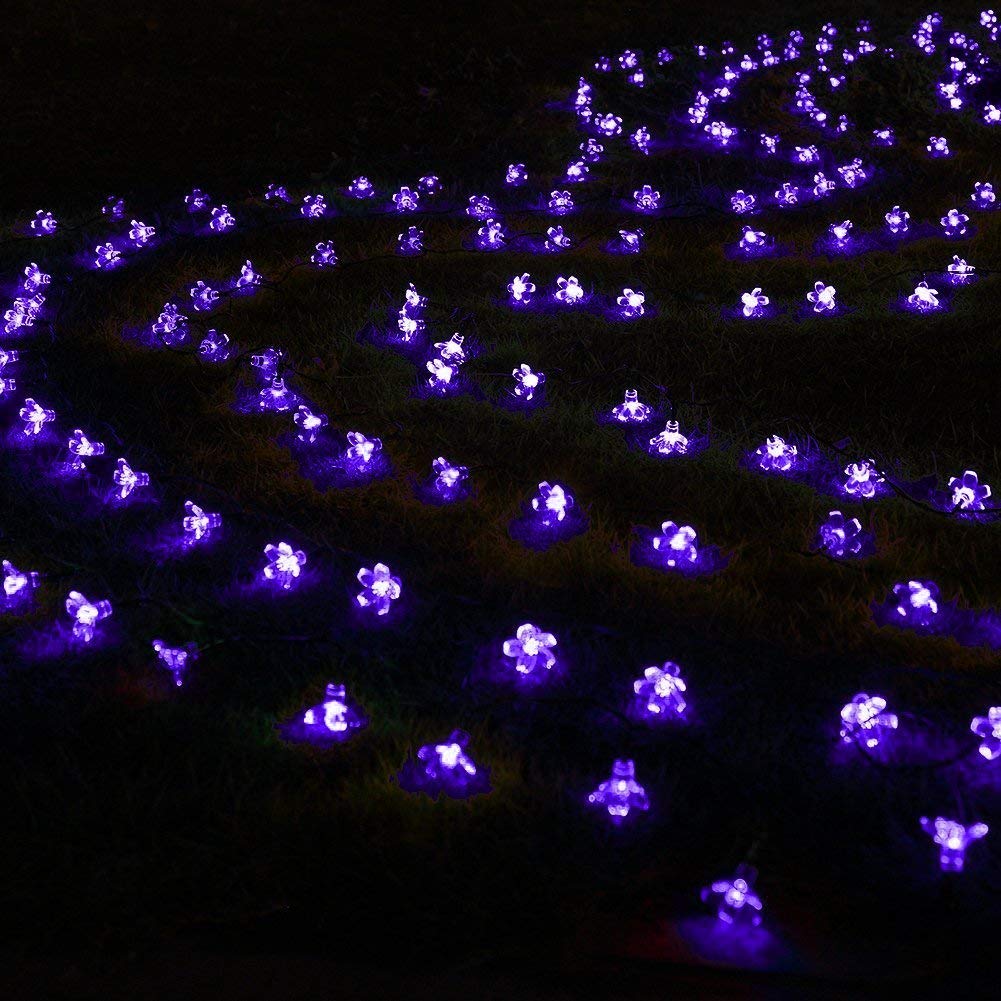 50LED Solar Fairy Lights Outdoor Waterproof - 7m Flower Solar String Lights for Garden, Patio, Lawn, Trees - Romantic Purple Blossom Lighting for Weddings, Parties & Home Decor