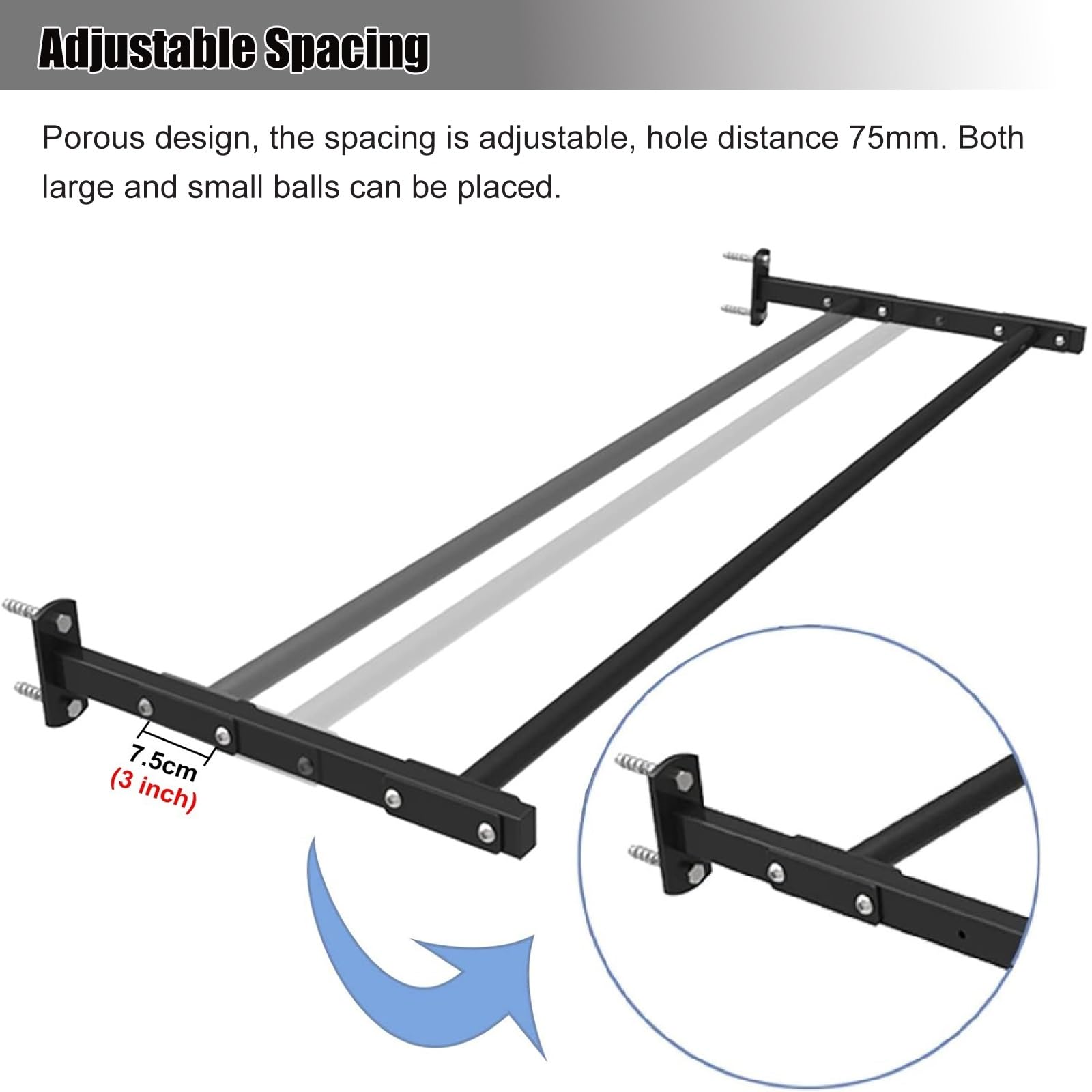 Wall-Mount Workout Balance Ball Rack - Heavy Duty Adjustable Yoga Ball Stand with Mounting Screws - Home Gym & Commercial Fitness Equipment - Perfect for Yoga Studios, CrossFit Gyms & Home Workout Spaces