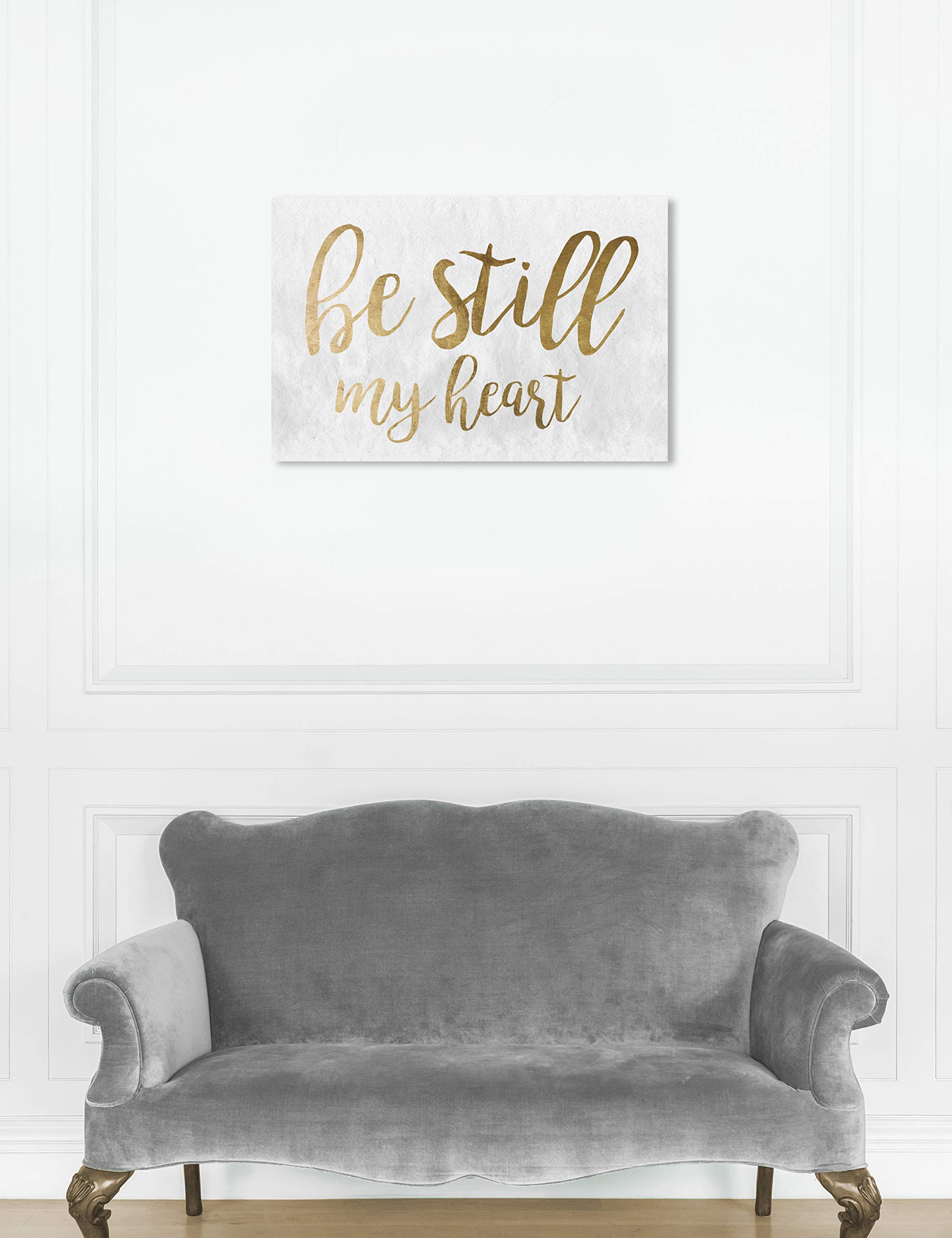Oliver Gal Artist Co. 'Be Still My Heart Gold' Typography Quote Wall Art Canvas Print - Elegant Home Decor for Living Room, Bedroom & Office