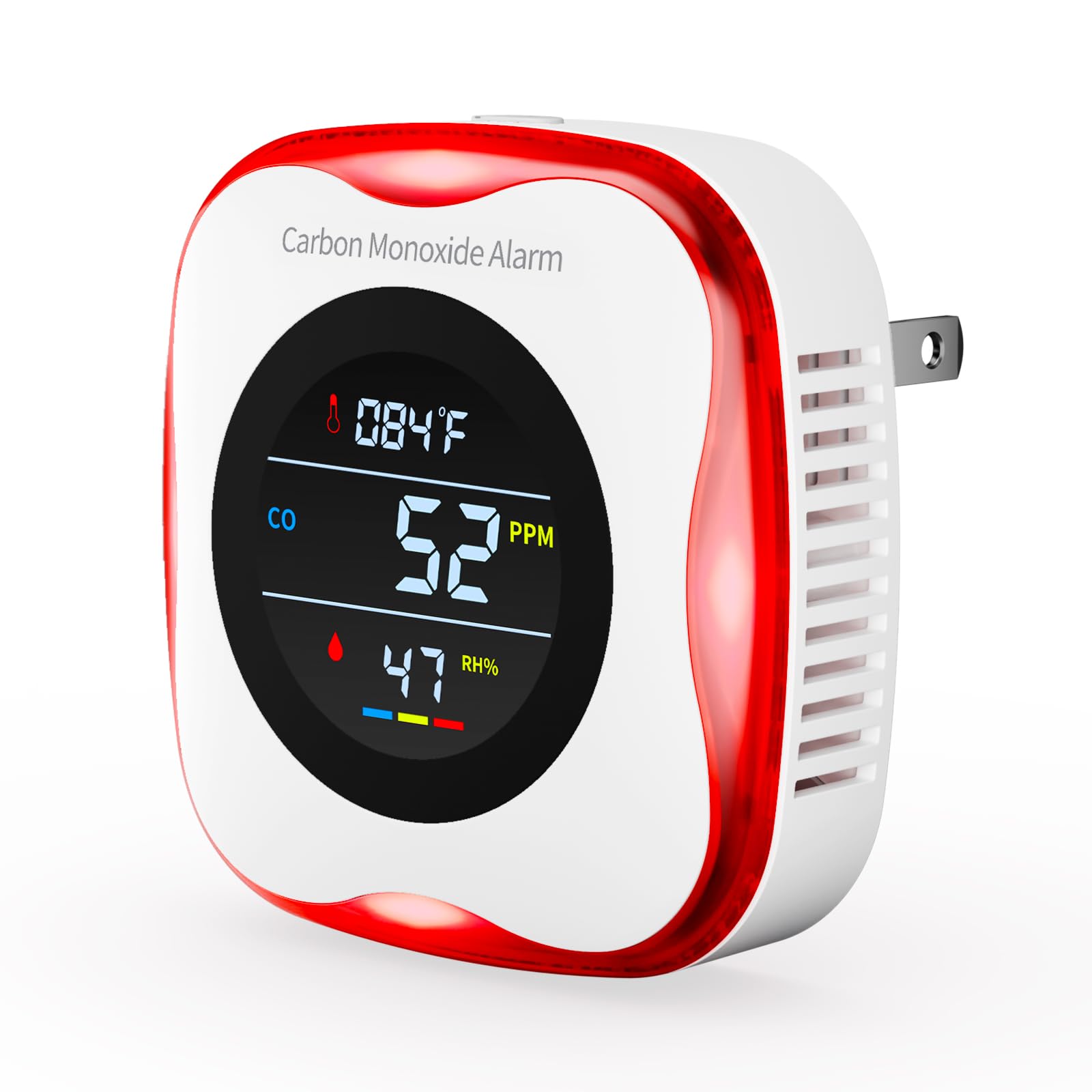 3-in-1 Plug-in Carbon Monoxide Detector with Temperature & Humidity Display - Compact CO Alarm for Home, RV, Travel Safety - Ideal for Bedrooms, Kitchens & Camping Trips