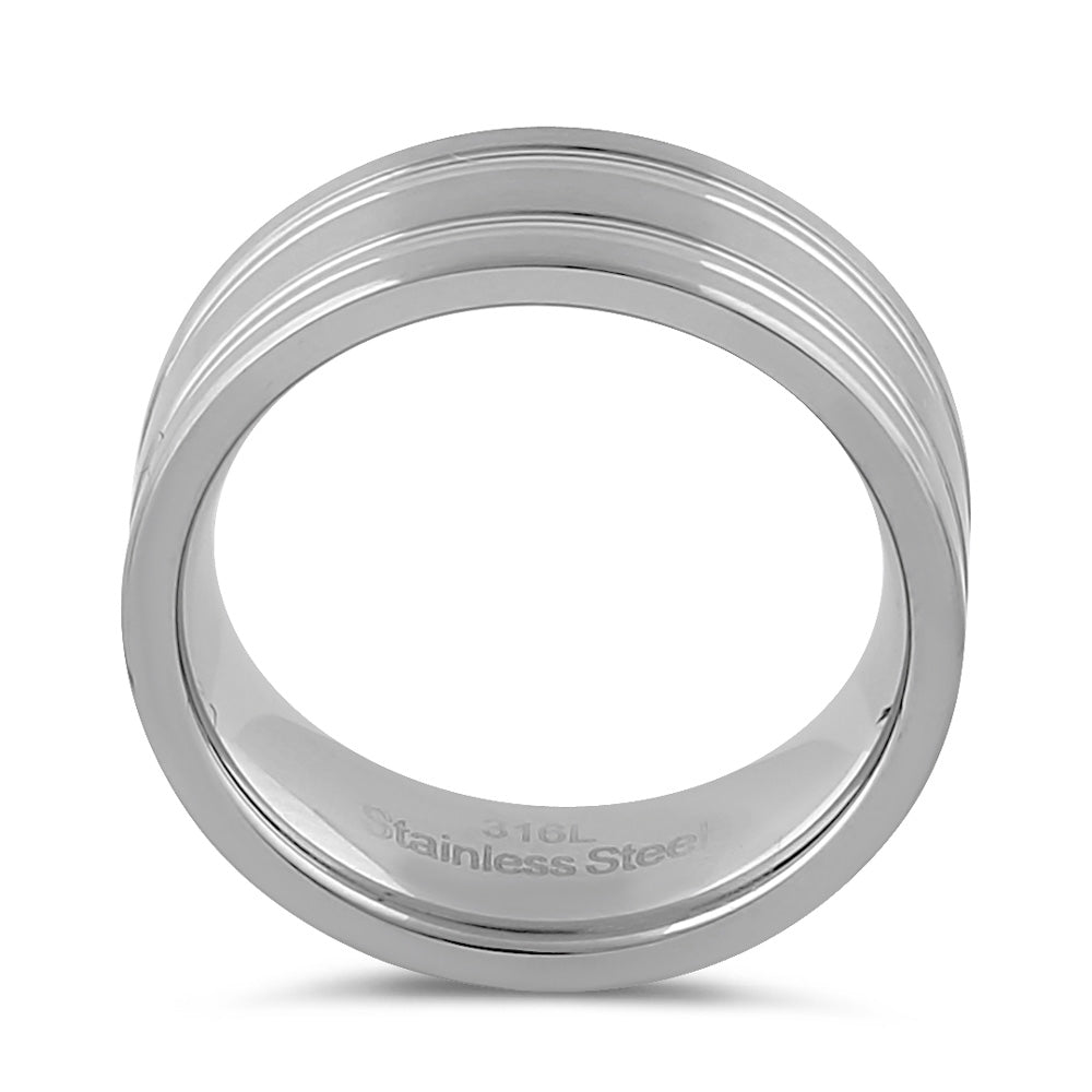 8mm Brushed Stainless Steel Men's Wedding Band with Grooves - Durable & Stylish Ring for Men's Jewelry, Engagement, Anniversary Gifts