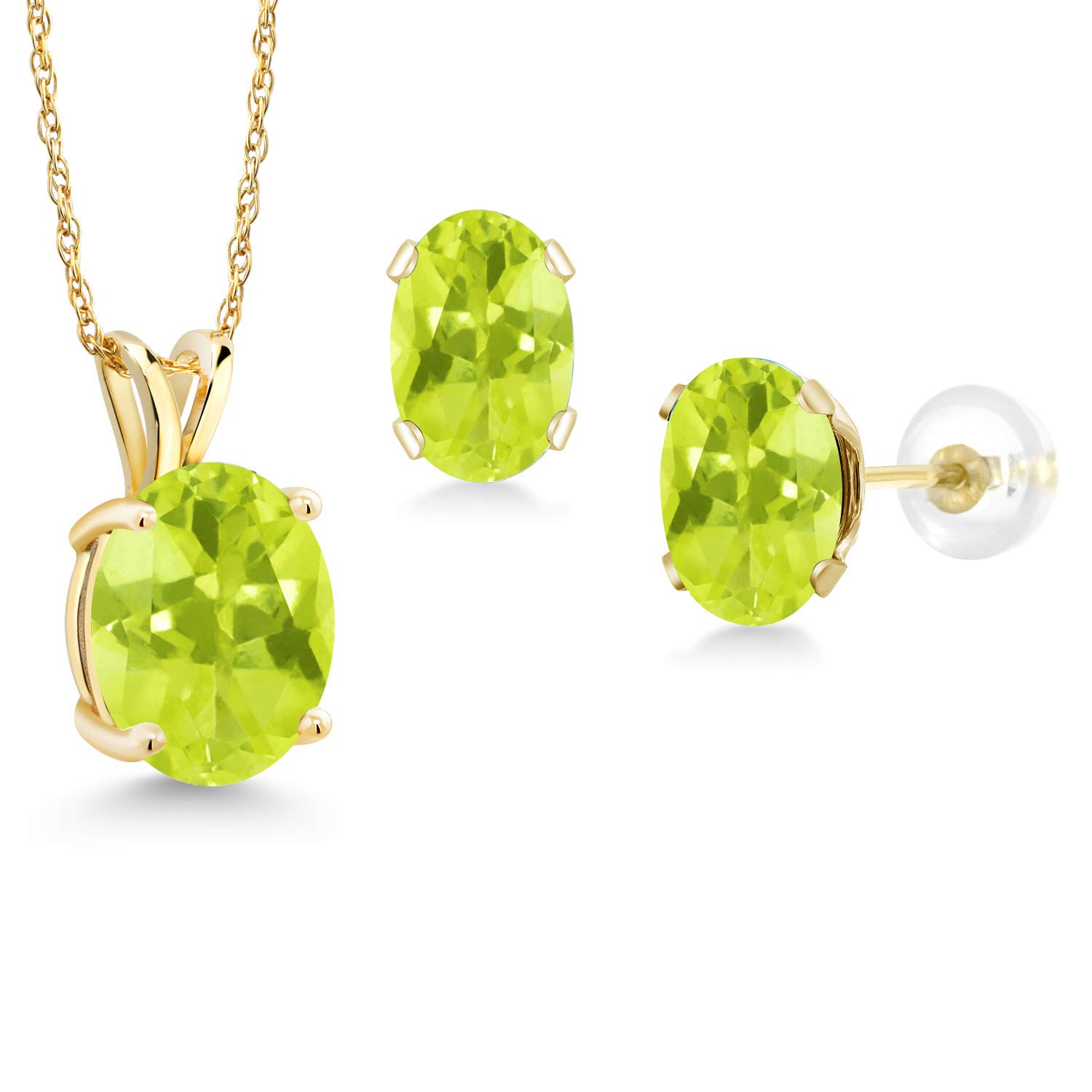4.20 Ct Oval Yellow Lemon Quartz 14K Gold Pendant & Earrings Set - Gem Stone King | Elegant Jewelry Gift for Women, Perfect for Weddings, Anniversaries & Special Occasions