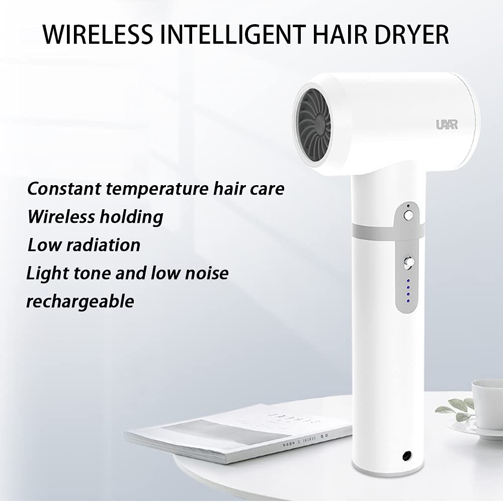 Portable Cordless Hair Dryer - 350W Rechargeable Handheld Blow Dryer with 3 Temperature Settings (37°-55°C) | Compact Travel Hairdryer for Home, Salon, Pets & Art Painting | Perfect for On-the-Go Styling, Quick Drying & DIY Projects