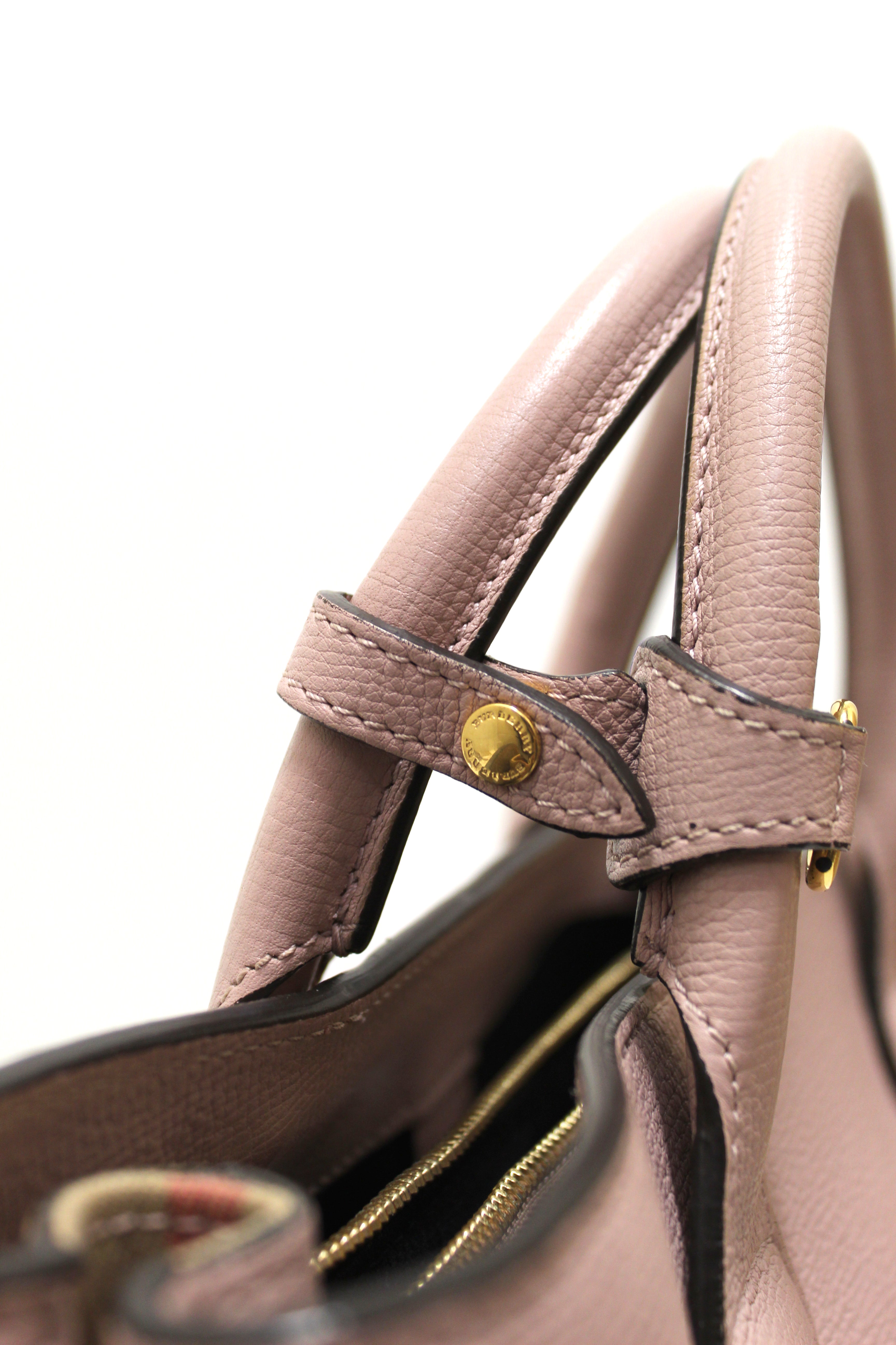 Authentic Burberry Powder Pink Leather & House Check Fabric Medium Banner Tote Bag for Women | Luxury Designer Handbag for Work, Travel & Everyday Use